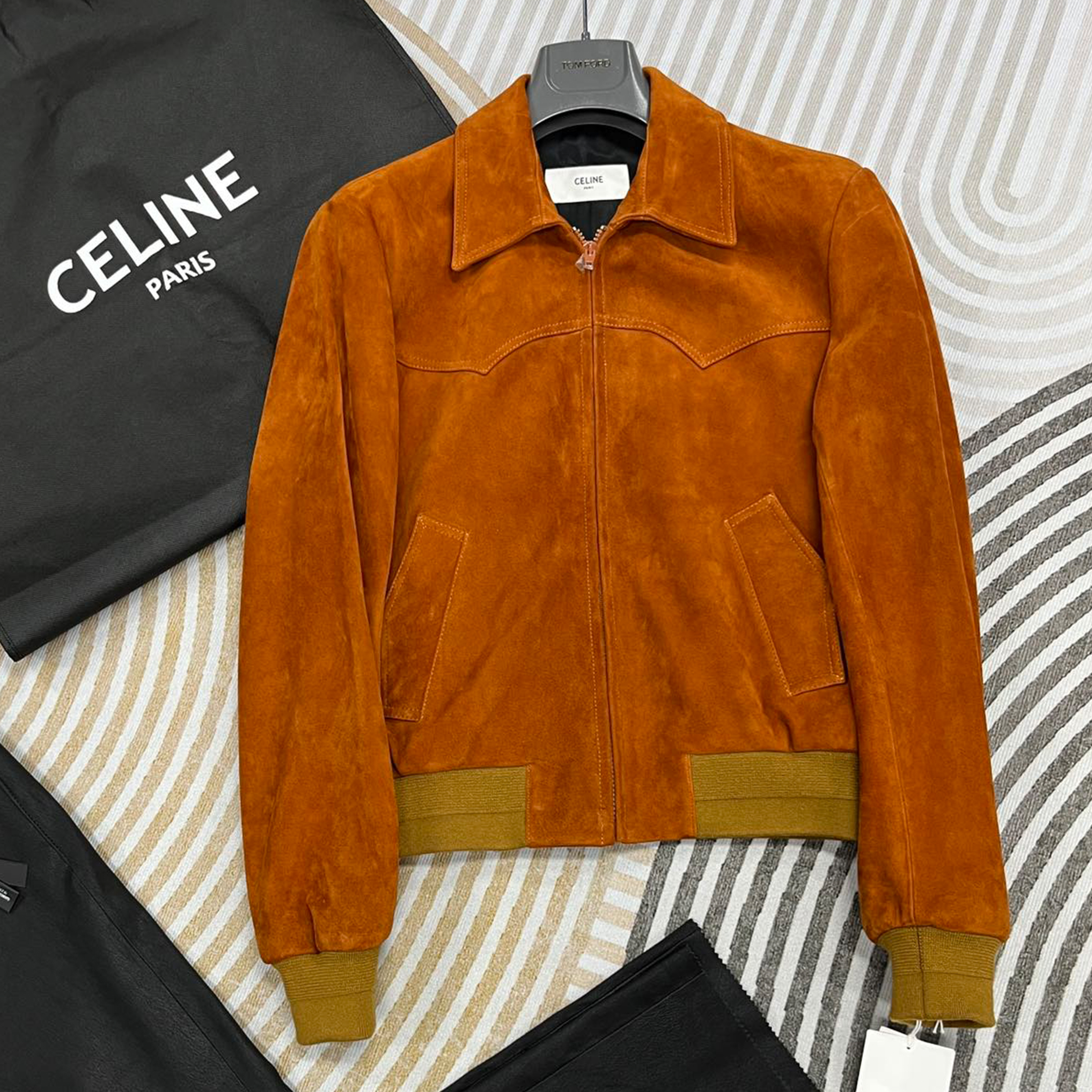 NIGO Celine Men's Fall And Winter Brown Suede Jacket Fashion Temperament Lapel Zipper Short Jacket #nigo71313