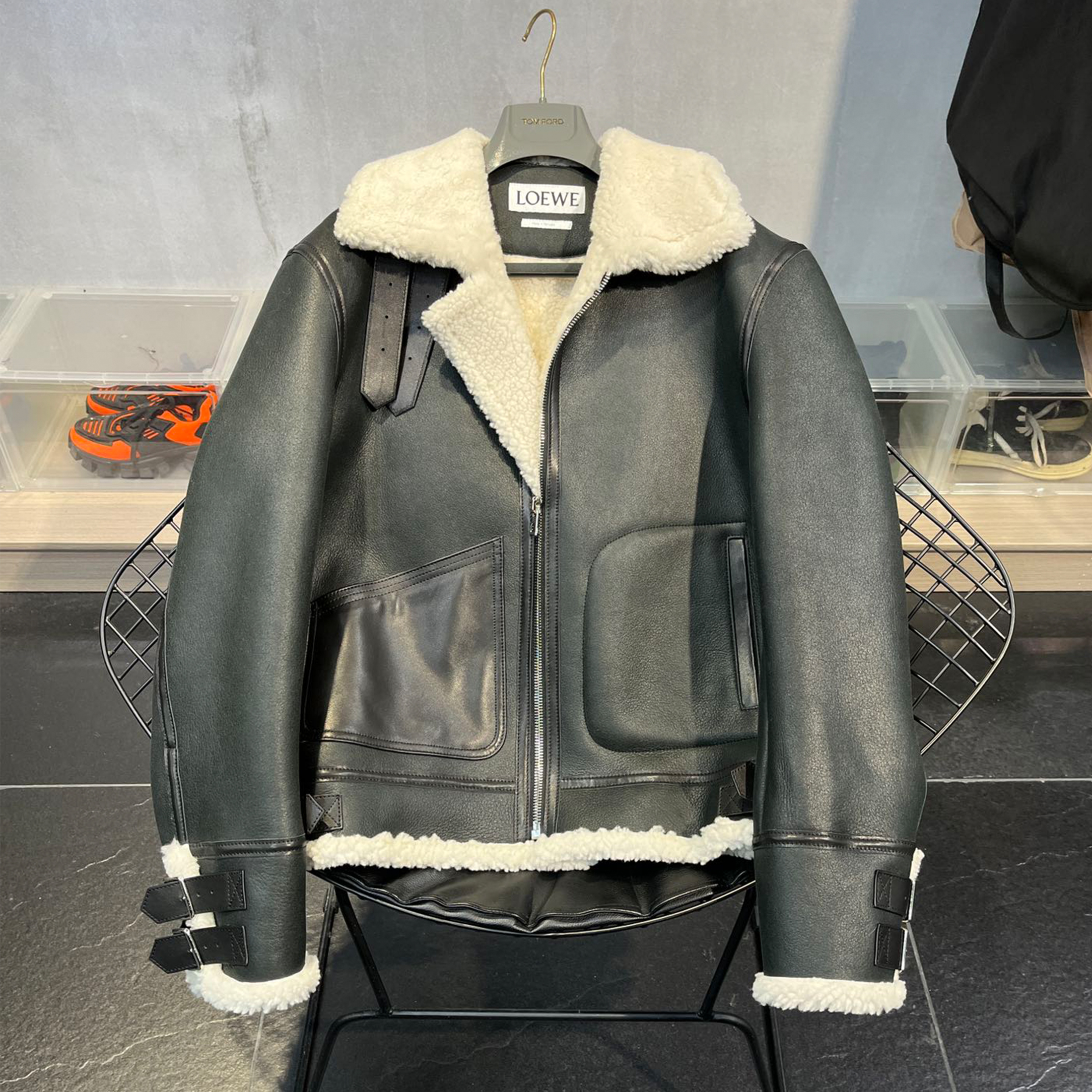 NIGO Loewe Men's Fall And Winter Fashion Casual Lamb Wool Leather Jacket Lapel Temperament Coat #nigo71299