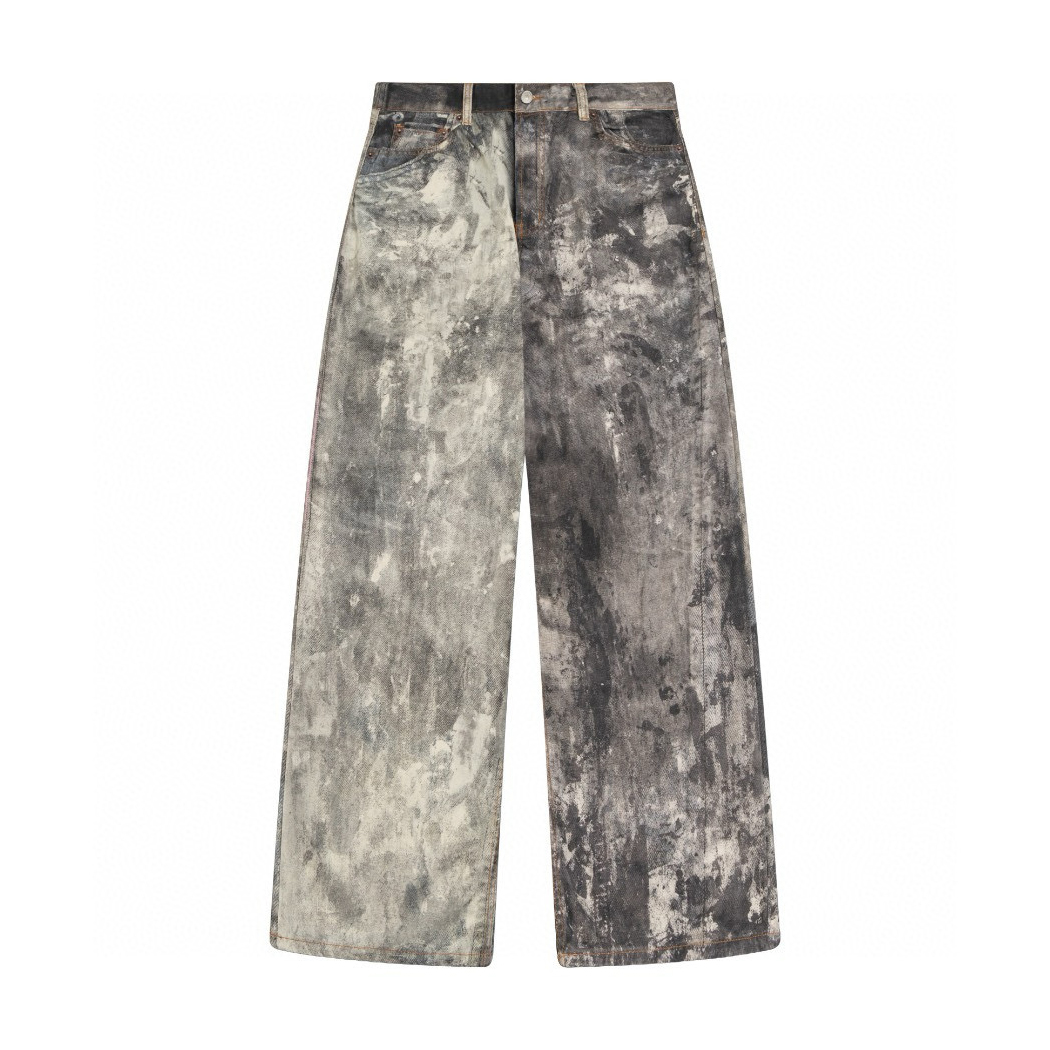 NIGO Acne Studios Men's Fall/Winter Ink Splash Print Low Rise Wide Leg Loose Button Jeans Pants #nigo72142