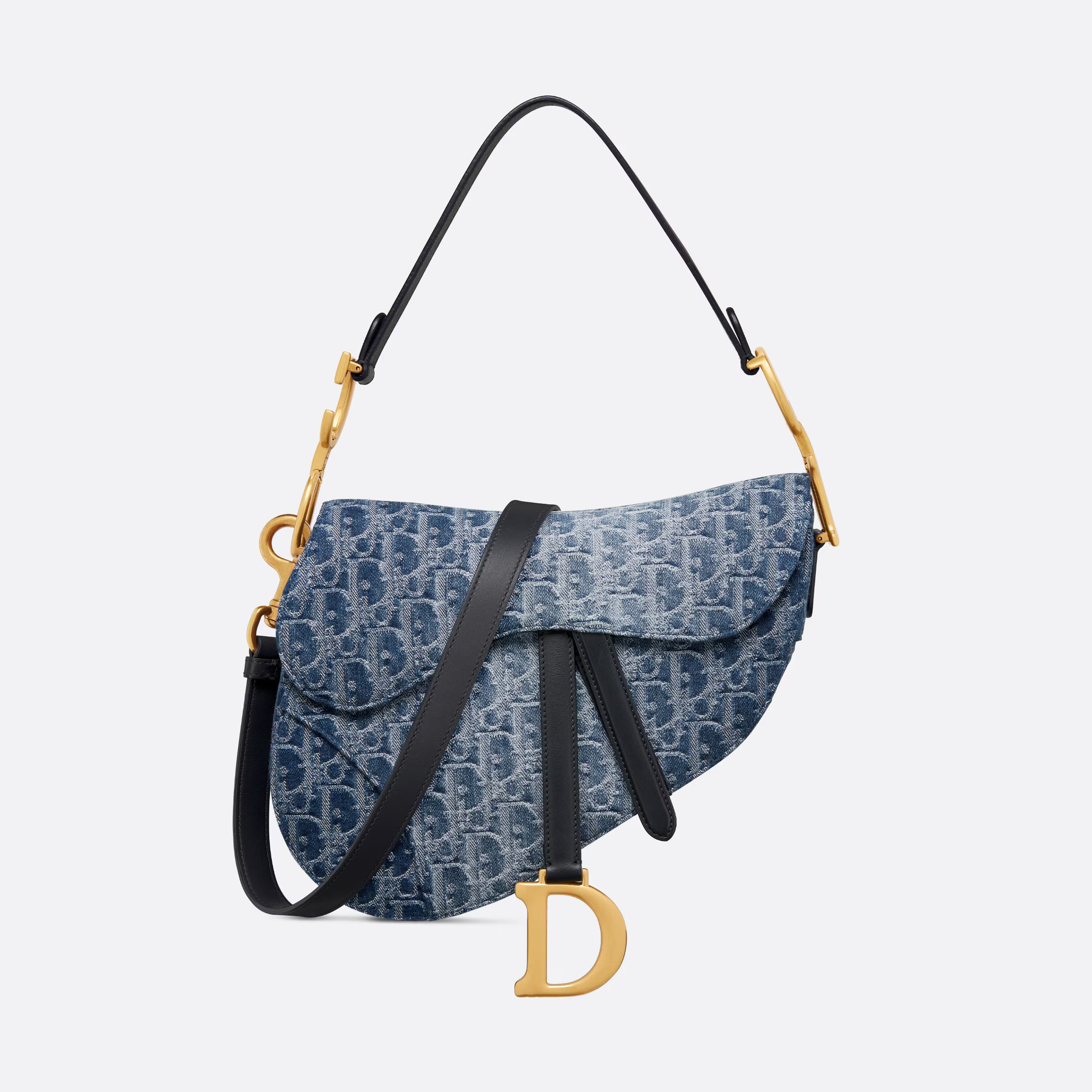NIGO Dior Women's Blue Stirrup D Charm Adjustable Removable Shoulder Strap Jacquard Denim Saddle Bags Shoulder Crossbody Handbag Bag #nigo72156
