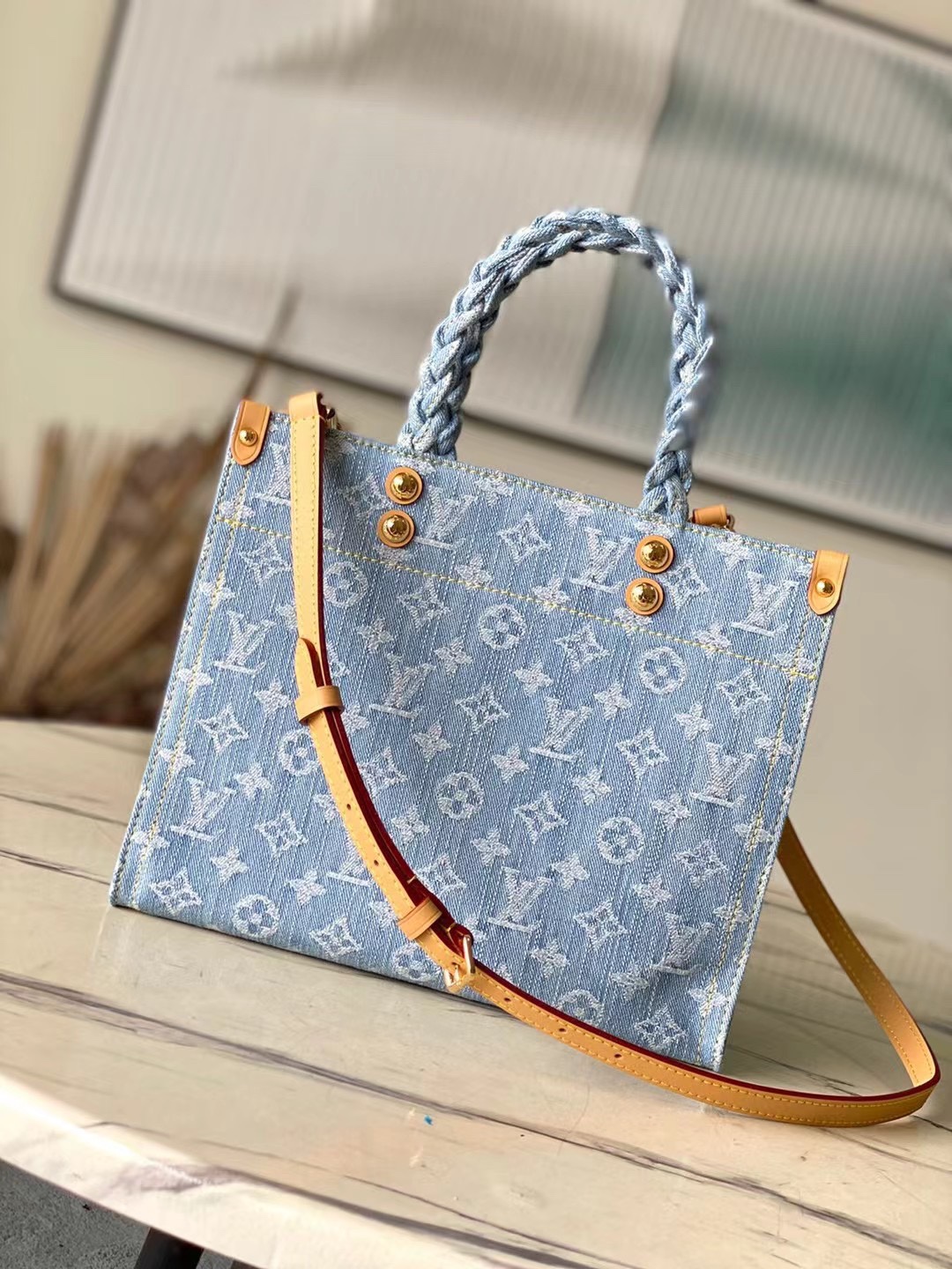 NIGO Louis Vuitton Let Go Women's Blue Letter Logo Denim Shopper Tote Bag Handbag Bags #nigo72166