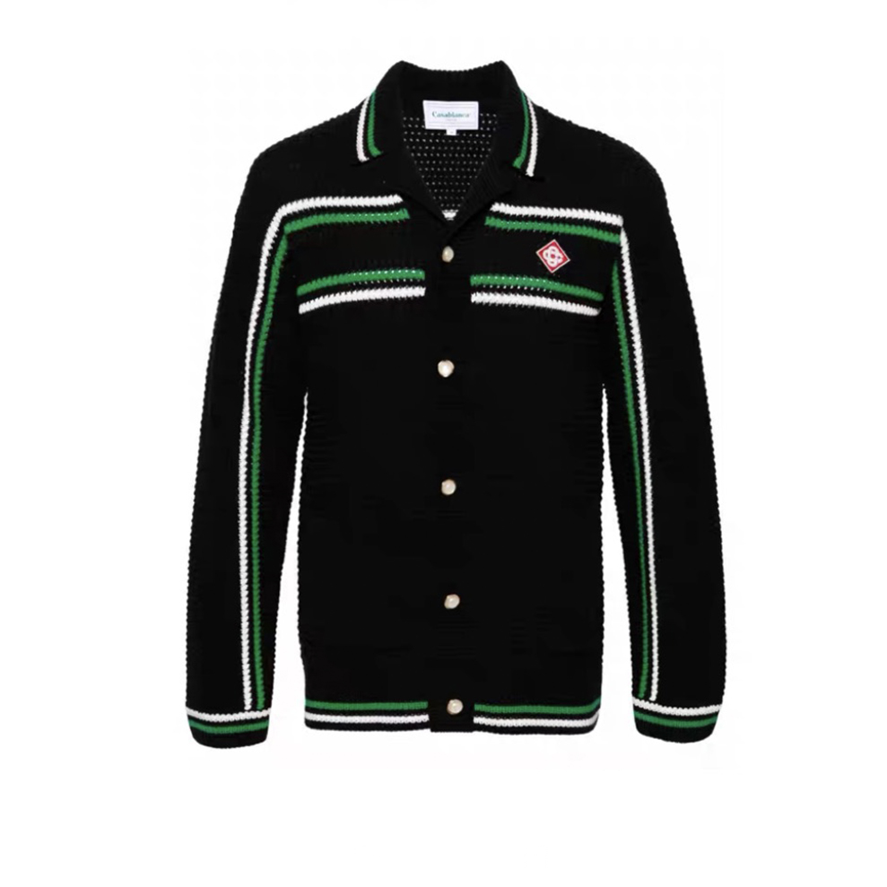 NIGO Casablanca Men's Spring And Summer Knitting Stripes Color Blocking Long-sleeved Knitted Sweater Single-breasted Cardigan Casual Knitted Shorts Set #nigo71324