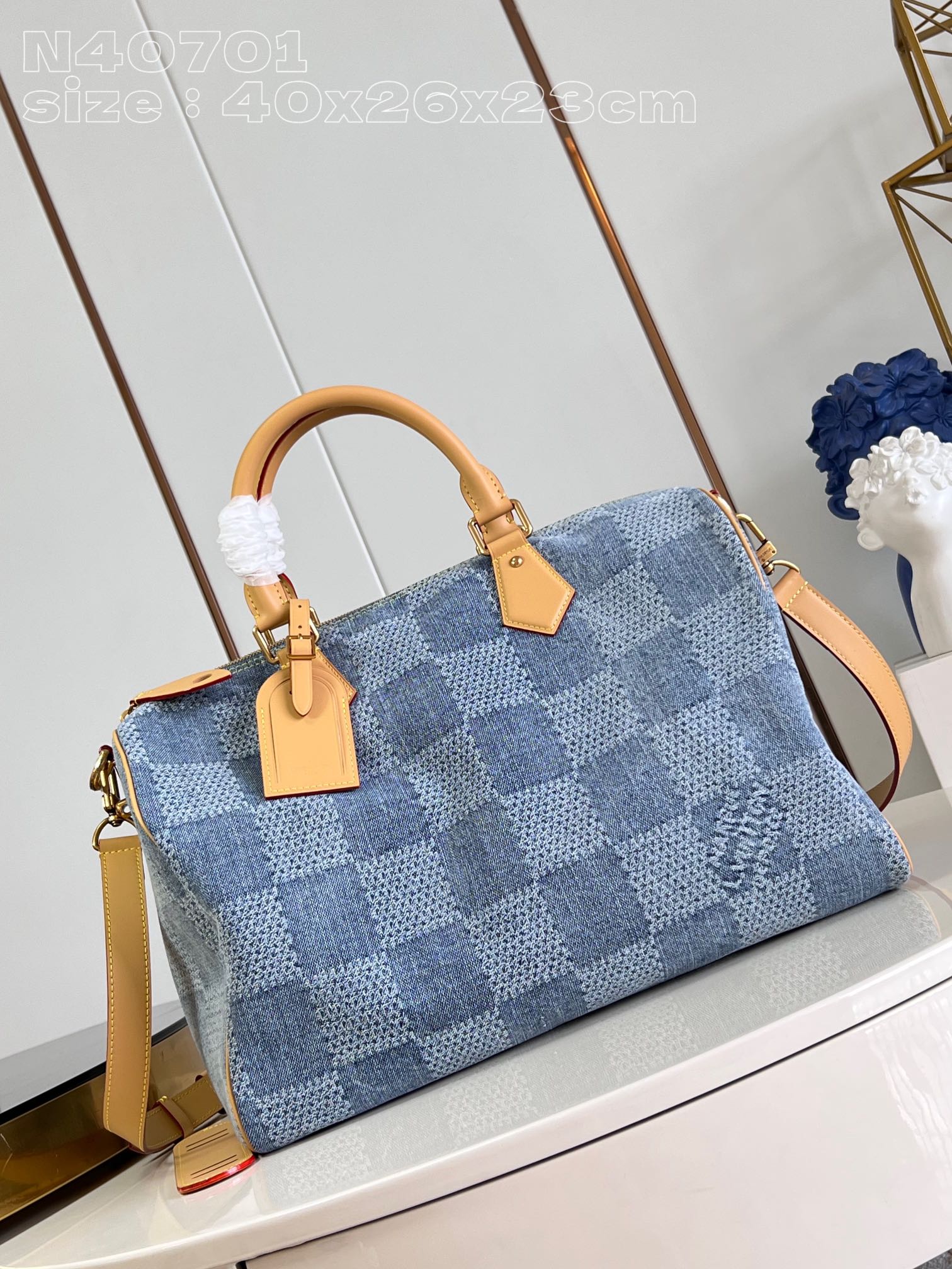 NIGO Louis Vuitton Speedy 40 Bandoulière Men's and Women's Checkerboard Printed Denim Patchwork Leather Single Shoulder Crossbody Tote Bag Travel Bags #nigo72168