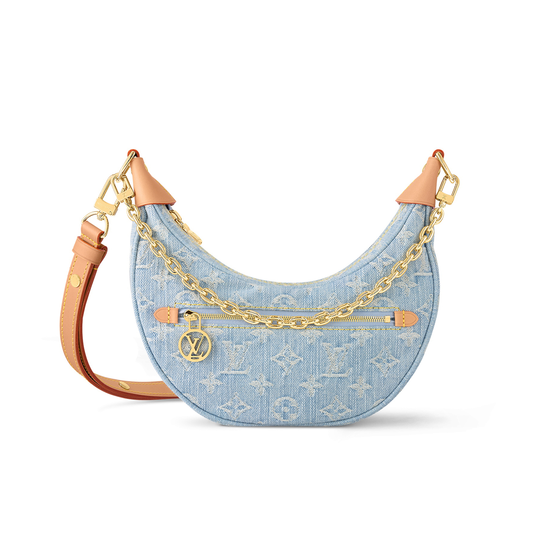 NIGO Loop Louis Vuitton Women's Blue Denim Aged Cowboy With Leather Crescent Tote Shoulder Bag Bags #nigo72165