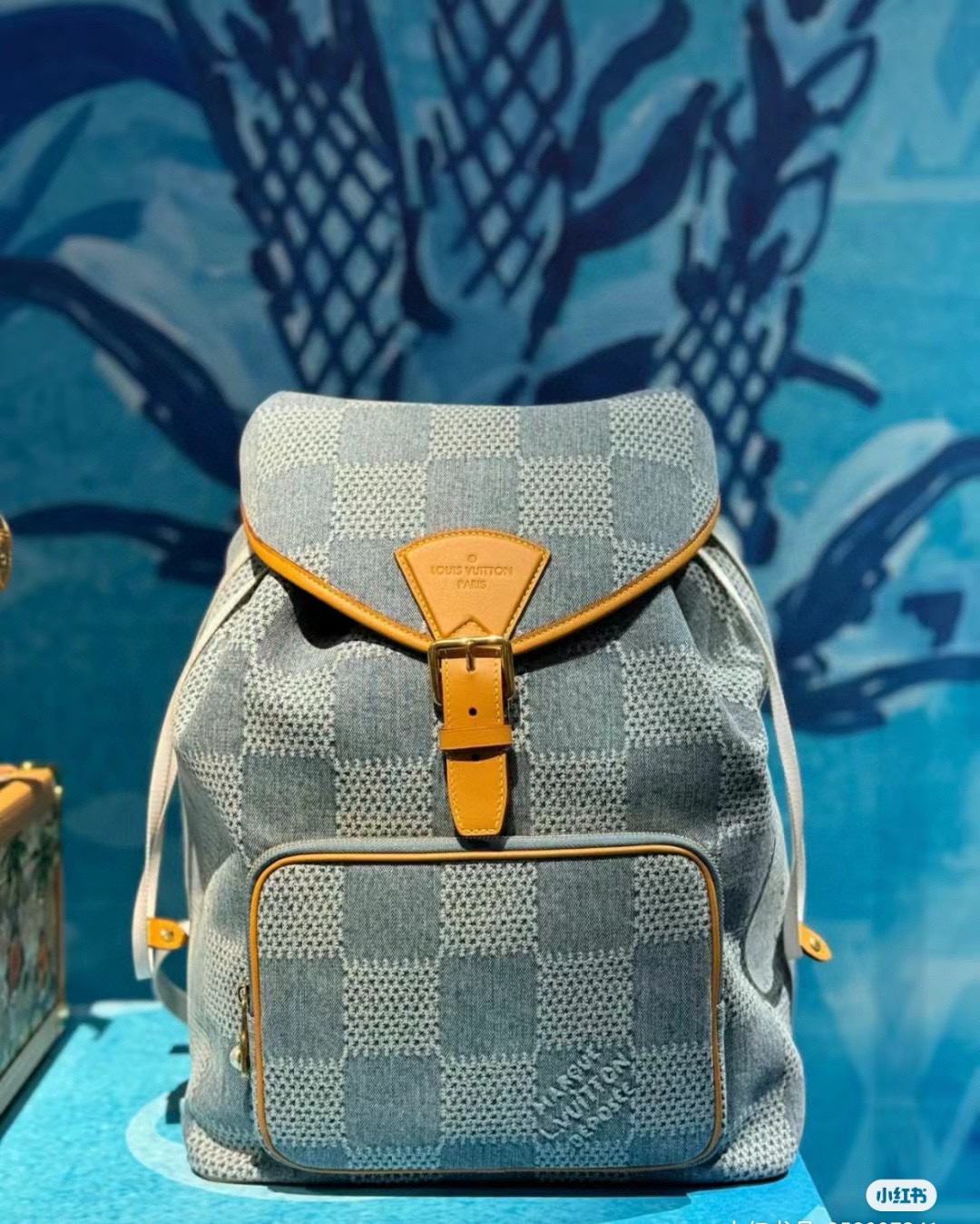 NIGO Louis Vuitton Men's Blue Tessellated Printed Canvas Quilted Leather Backpack Shoulder Bag Bags #nigo72171