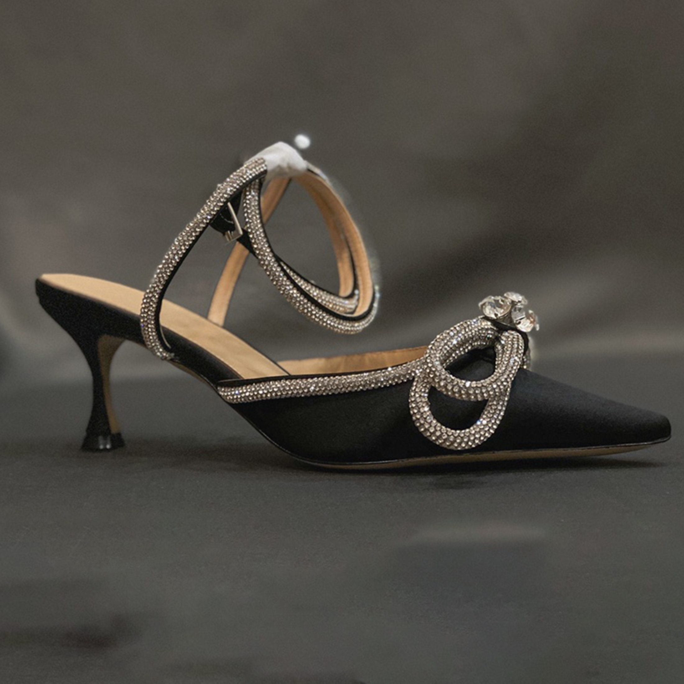 NIGO Mach & Mach Women's Spring And Summer Rhinestone Bow High-heeled Sandals Sheepskin Luxury Mid-heeled Sandals Temperament Shoes Ngvp  #nigo8635