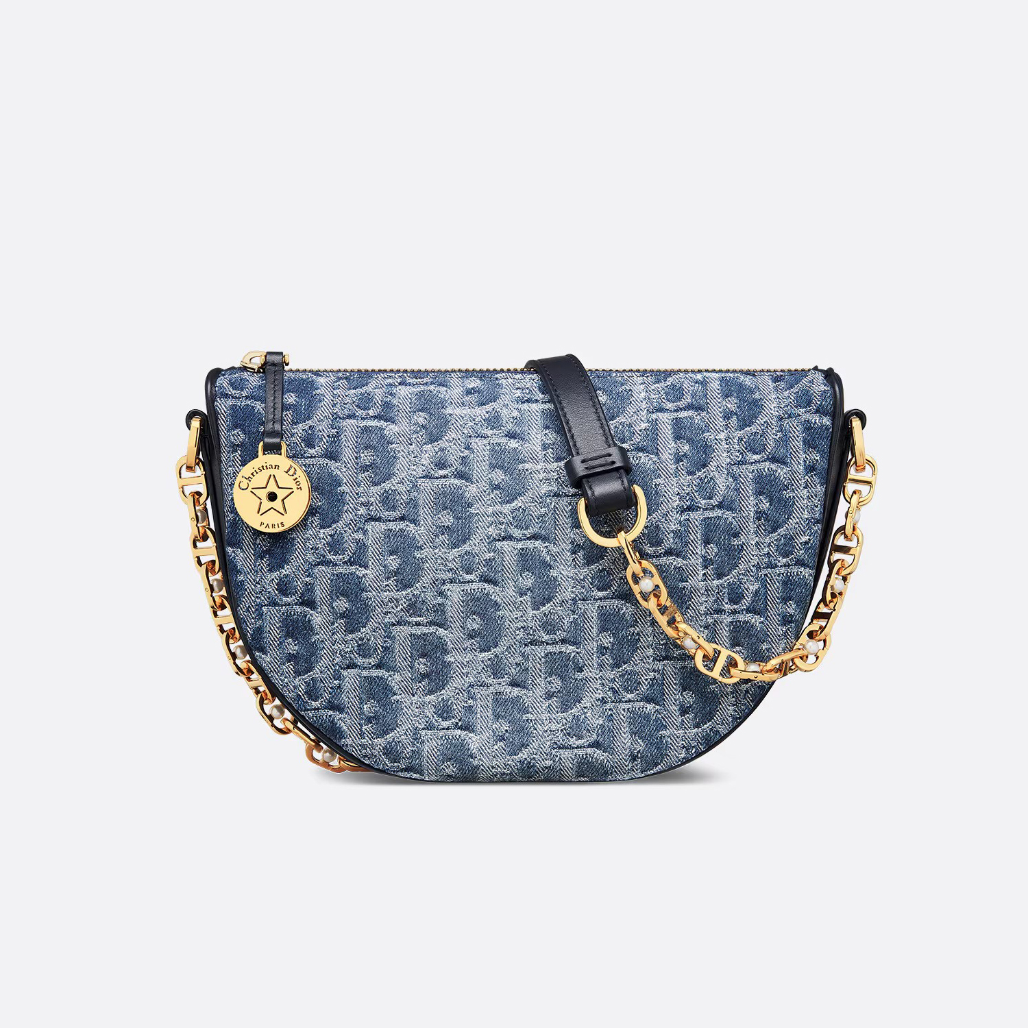 NIGO Dior Diorstar Callisto Women's Blue CD Chain Zipper Closure Oblique Jacquard Fabric Crossbody Shoulder Bag Bags #nigo72157