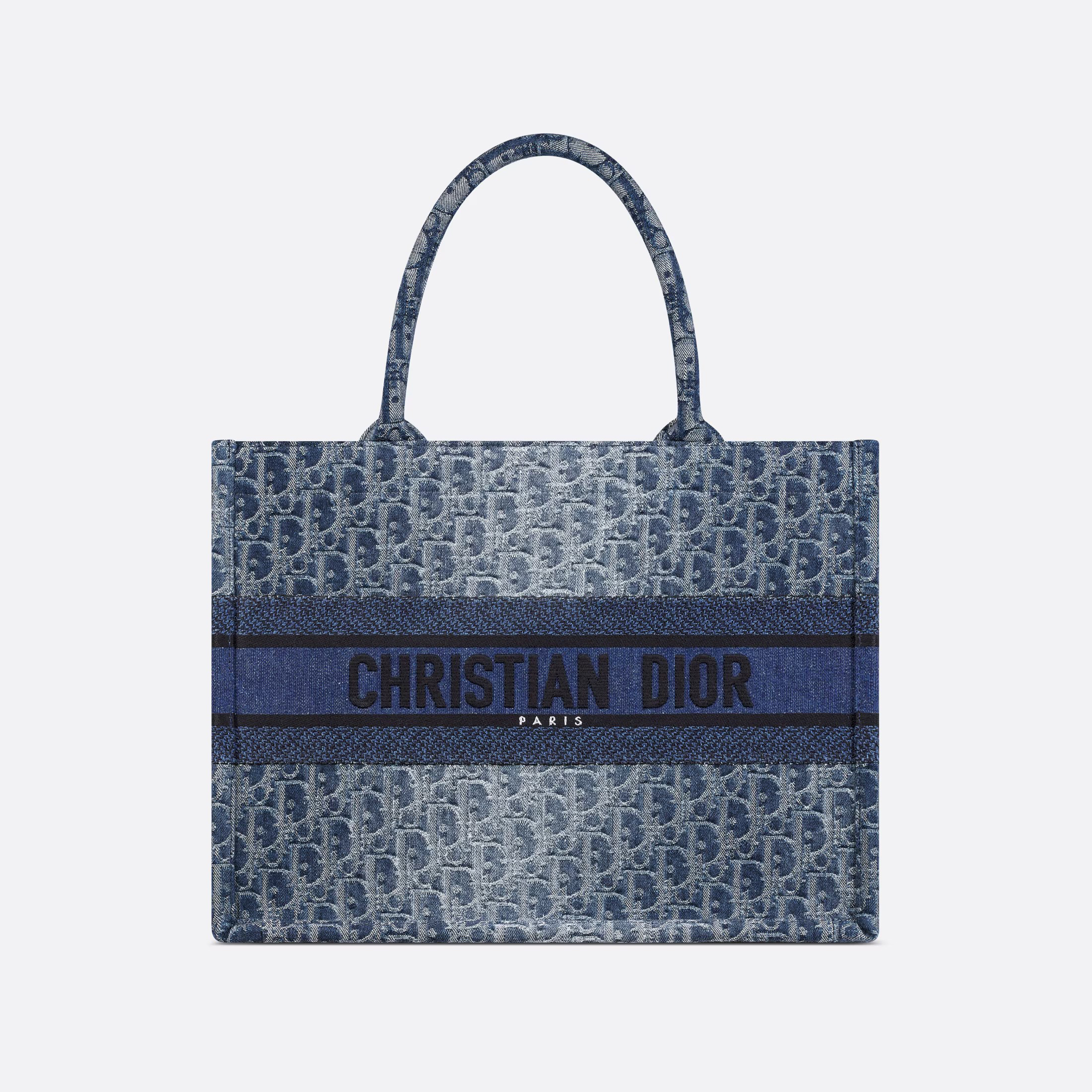 NIGO Dior Women's Gradient Blue Embroidered Logo Printed Denim Tote Bag Shopper Handbag Tote Bags #nigo72163