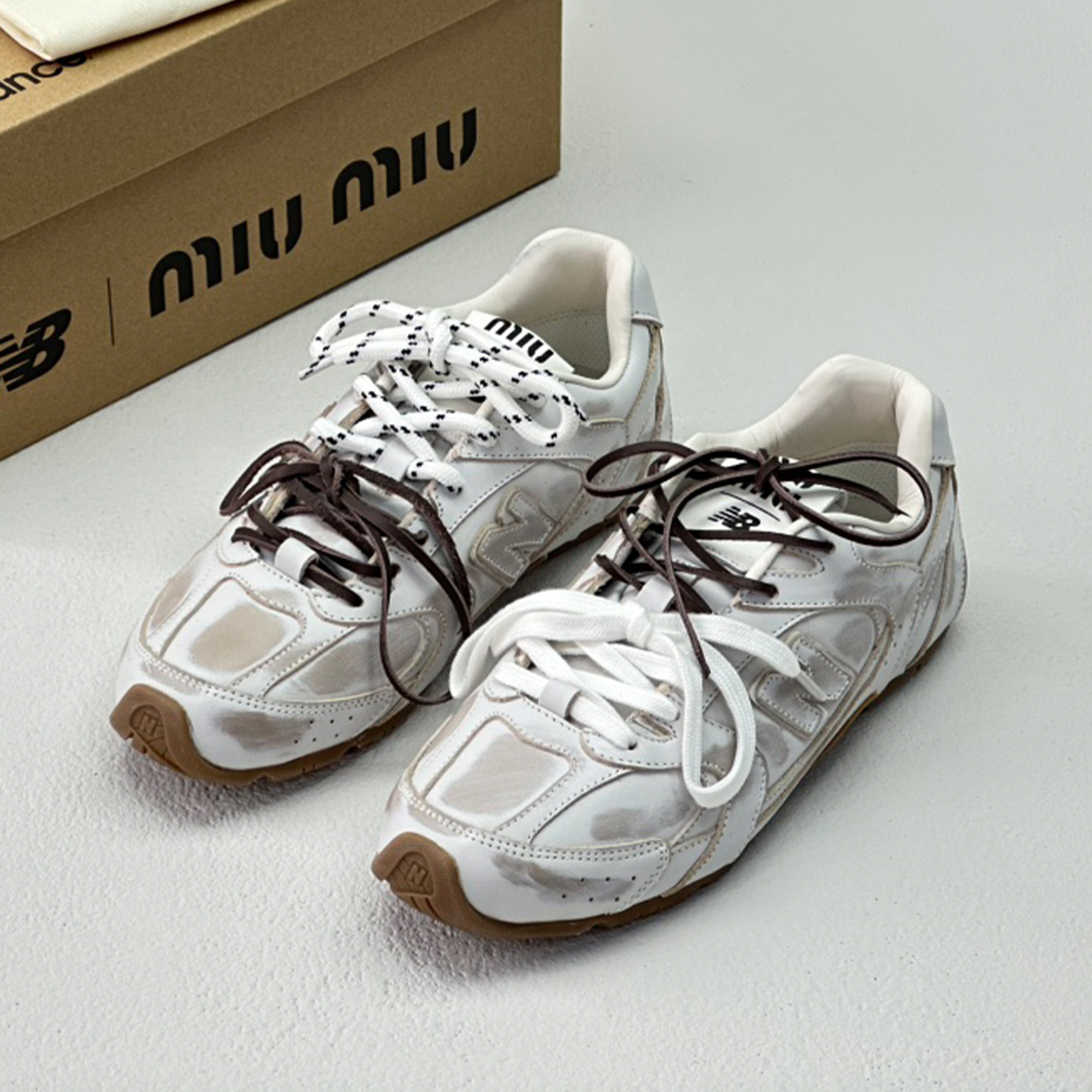 NIGO Miu Miu X New Balance Women's 530 Solid Color Lace Up Round Toe Fashionable Vintage Low Top Sneakers Casual Shoes #nigo72186