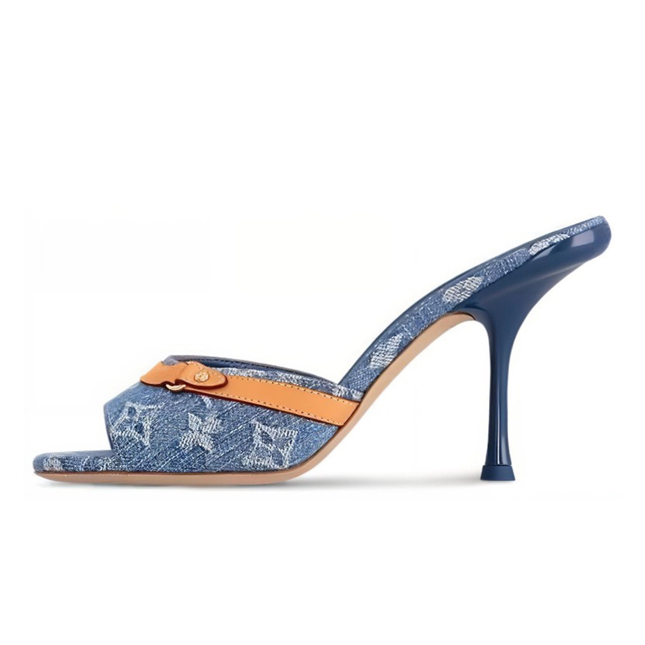 NIGO Louis Vuitton Women's Spring Summer Heeled Sandals Denim Logo Leather Buckle Colorblocking Shoes #nigo71327