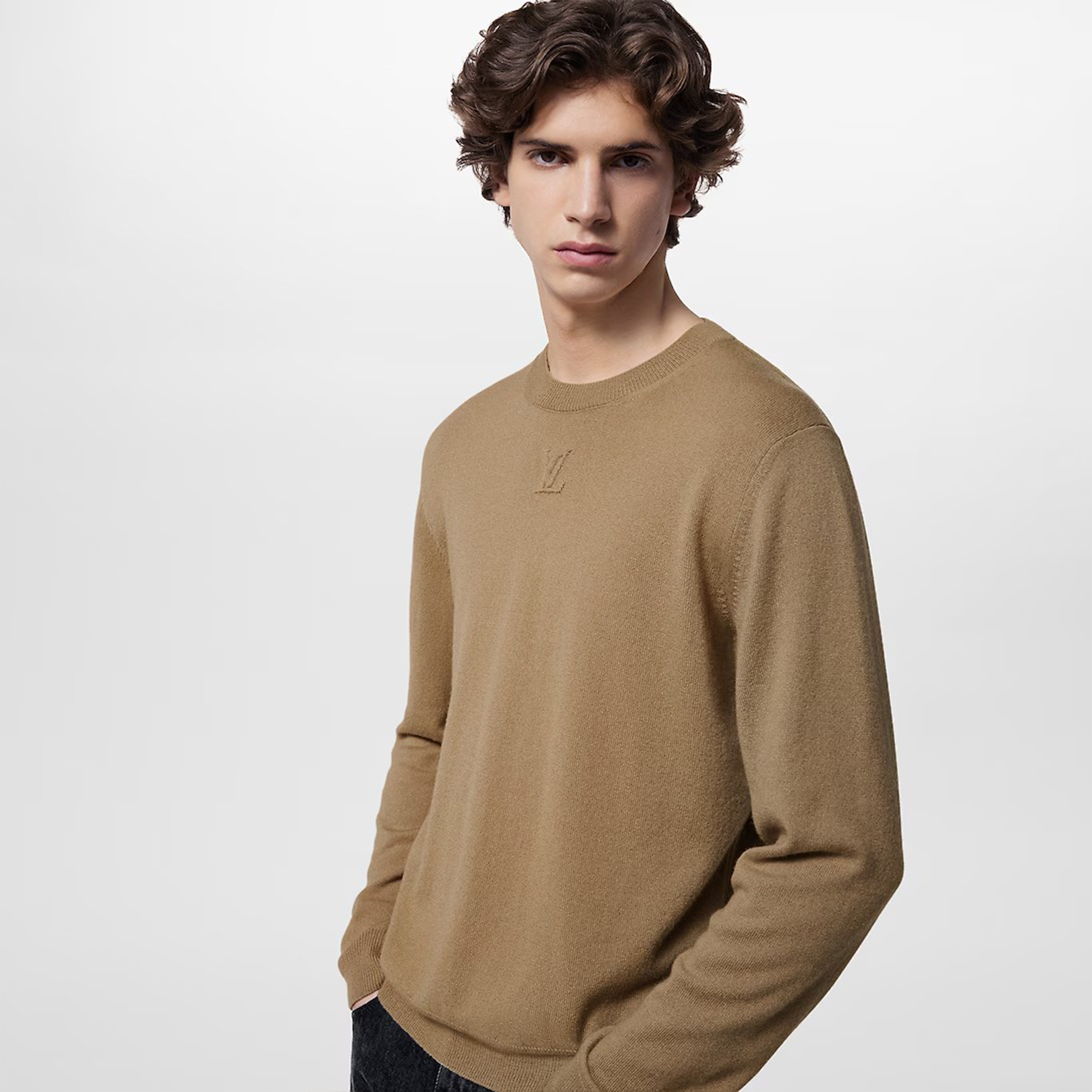 NIGO Louis Vuitton Men's Spring And Fall Solid Color LV Embossed Round Neck Long Sleeve Fitted Pullover Cashmere Sweater #nigo72183