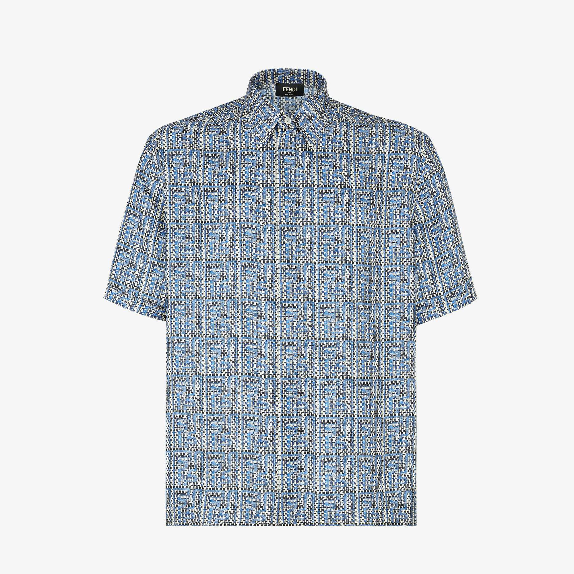 NIGO Fendi Men's Summer Blue Ff Full Print Single-Breasted Short-Sleeved Silk Shirt Casual Elastic Waist Fitted Shorts Ngvp #nigo8663