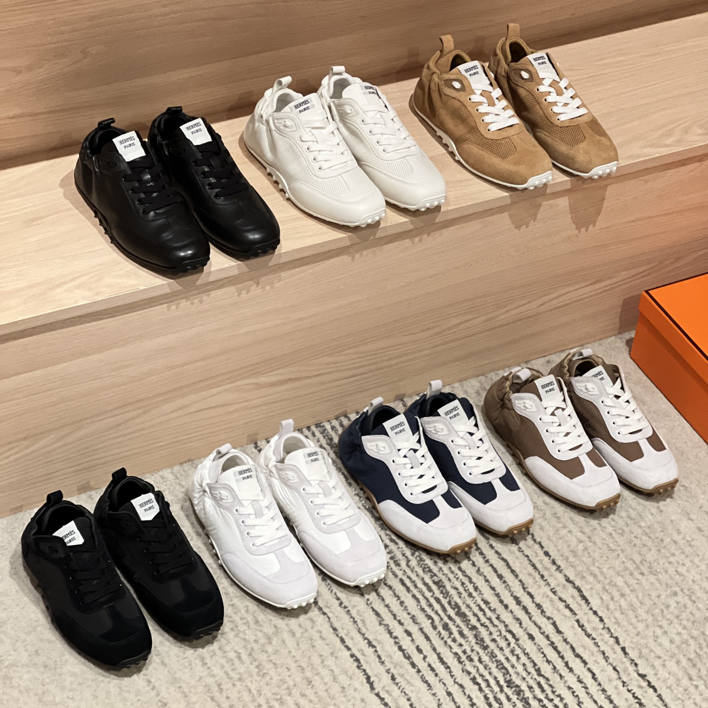 NIGO Hermes Men's And Women's Solid Color Grained Calf Leather Round Toe Low Top Lace Up Sneakers Shoes #nigo72224
