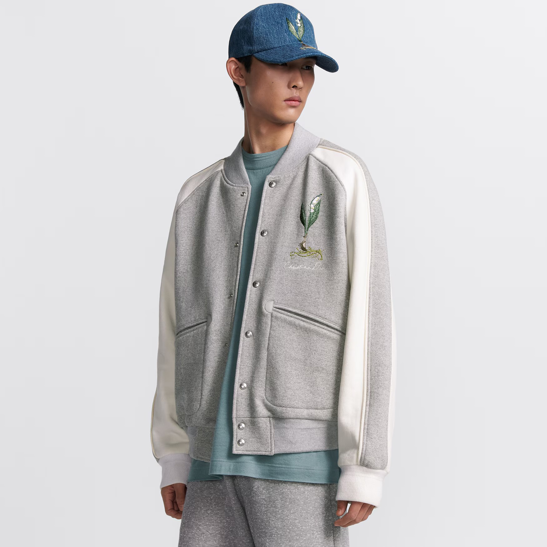 NIGO Dior Men's Fall And Winter Embroidery Pattern Single Breasted Round Neck Gray Cotton Long Sleeved Jacket #nigo72232