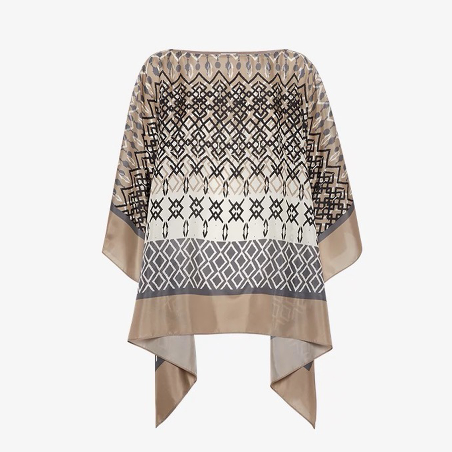 NIGO Brunello Cucinelli Women's Summer Ethnic Printed Silk Top Casual Loose Poncho pongée Cape Ngvp #nigo8666