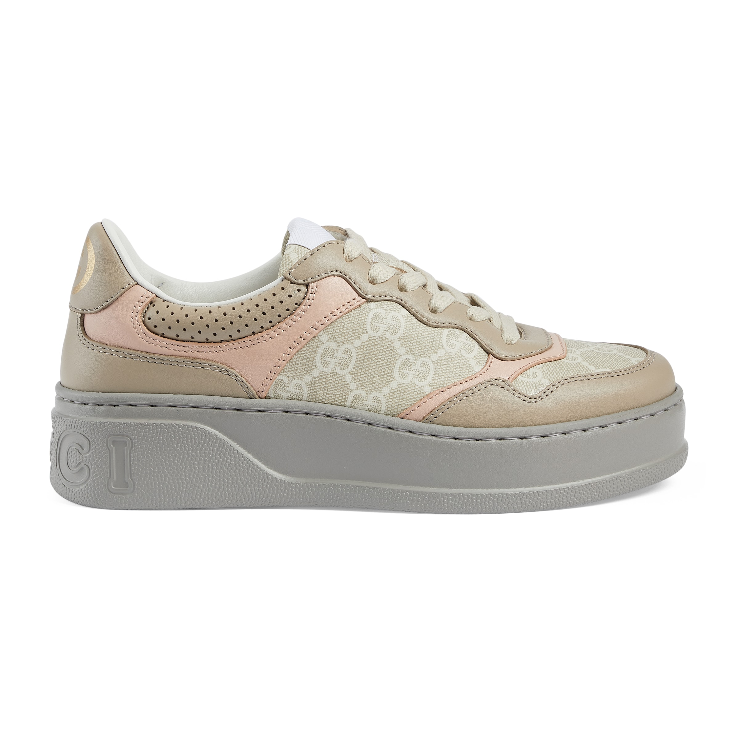 NIGO Gucci Women's Four Seasons Pink Colorblocking Thick Bottom Casual Sneakers Round Toe Logo Lace Up Shoes #nigo71332
