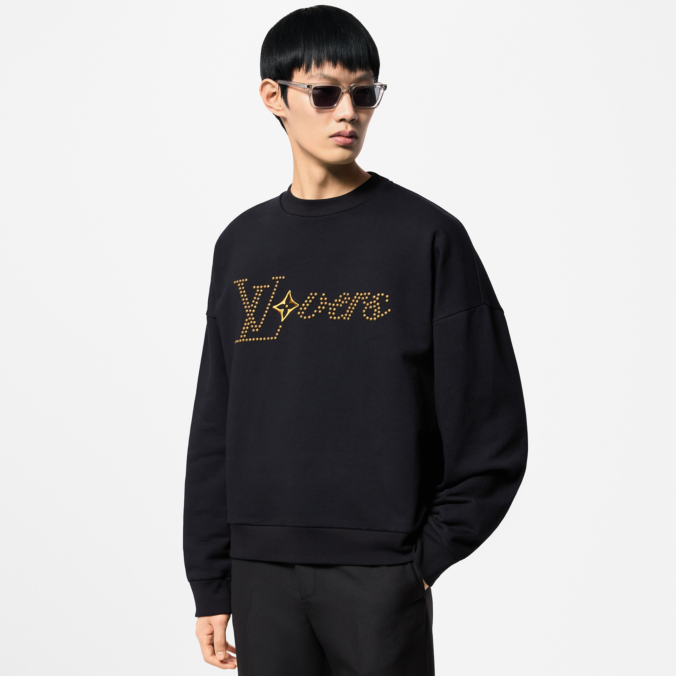 NIGO Louis Vuitton Men's Autumn Winter Black Round Neck Cotton Long Sleeve Sweatshirt Pullover #nigo72242