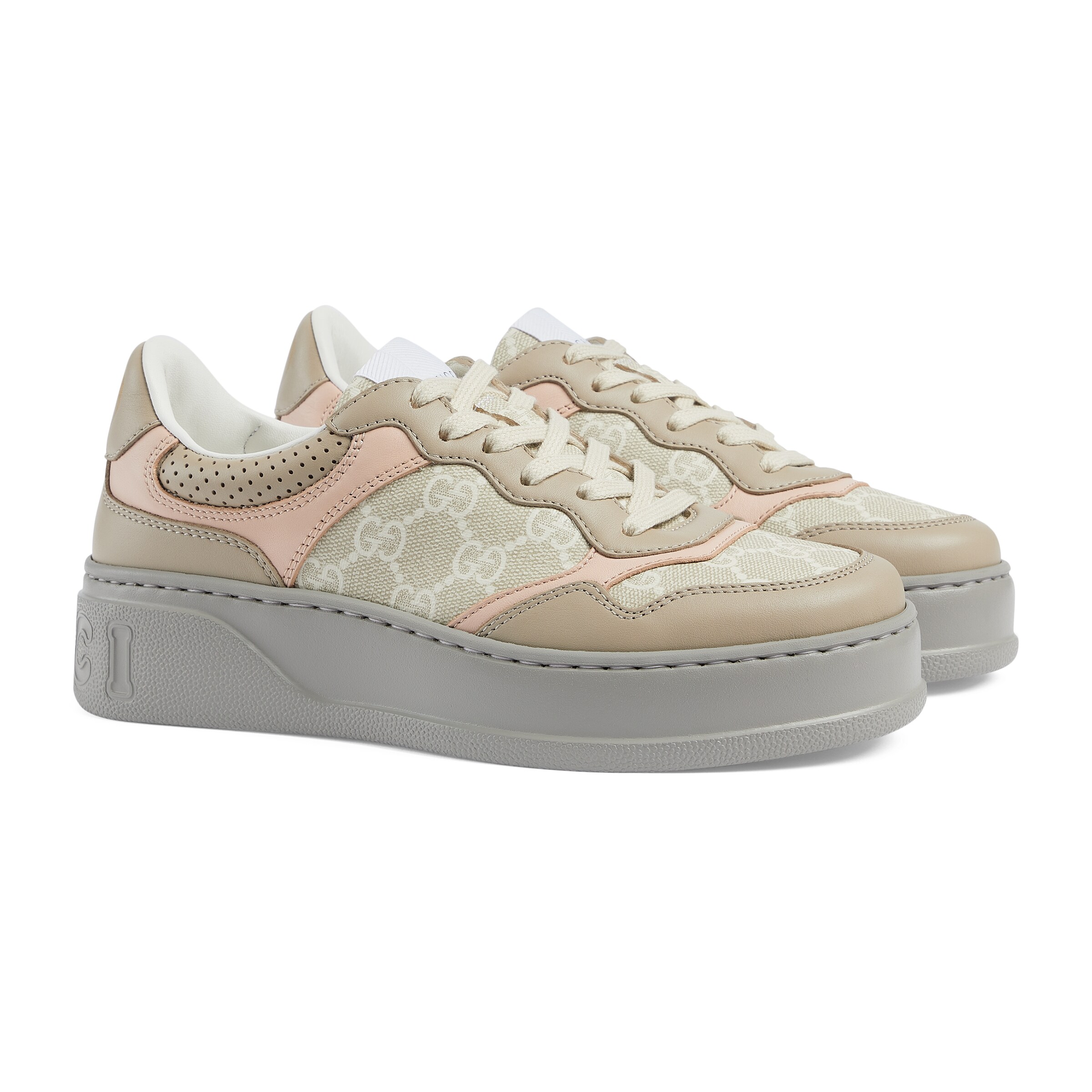 NIGO Gucci Women's Four Seasons Pink Colorblocking Thick Bottom Casual Sneakers Round Toe Logo Lace Up Shoes #nigo71332