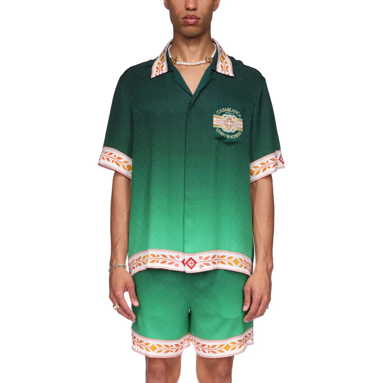 NIGO Casablanca Men's Summer Colorblocking Gradient Lapel Single Breasted Short Sleeve Shirt Loose Casual Shorts Set Suit #nigo72255