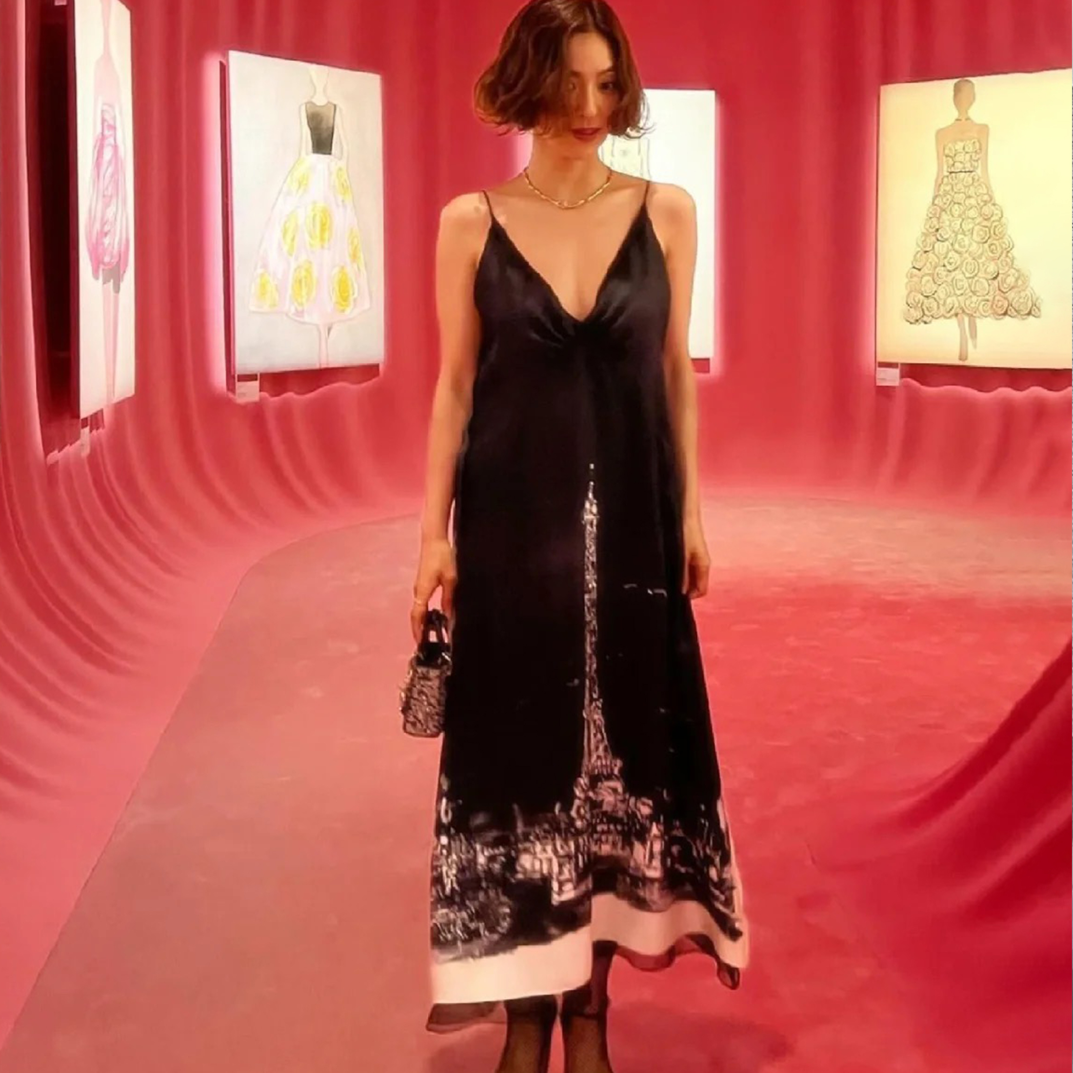 NIGO Dior Women's Summer Paris Pattern Silk A-line Midi Dress Sling Sleeveless Fashion V-neck Dresses Ngvp #nigo8727