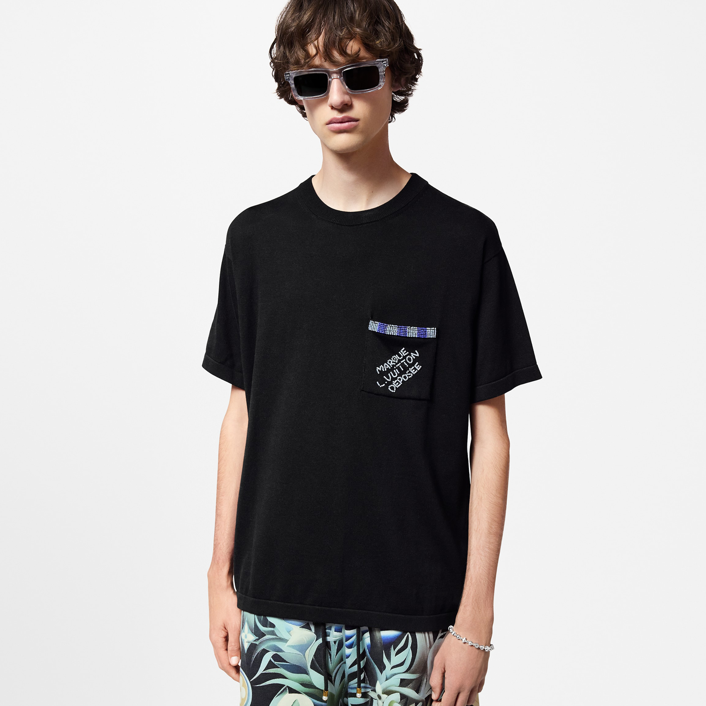 NIGO Louis Vuitton Men's Summer Beaded Letter Embellished Round Neck Cotton Short Sleeve T-Shirt #nigo72276