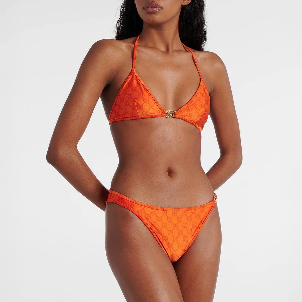 NIGO Gucci Women's Summer Logo Print Solid Color Stretch Knit Bikini Swimsuit Set Suit #nigo72286