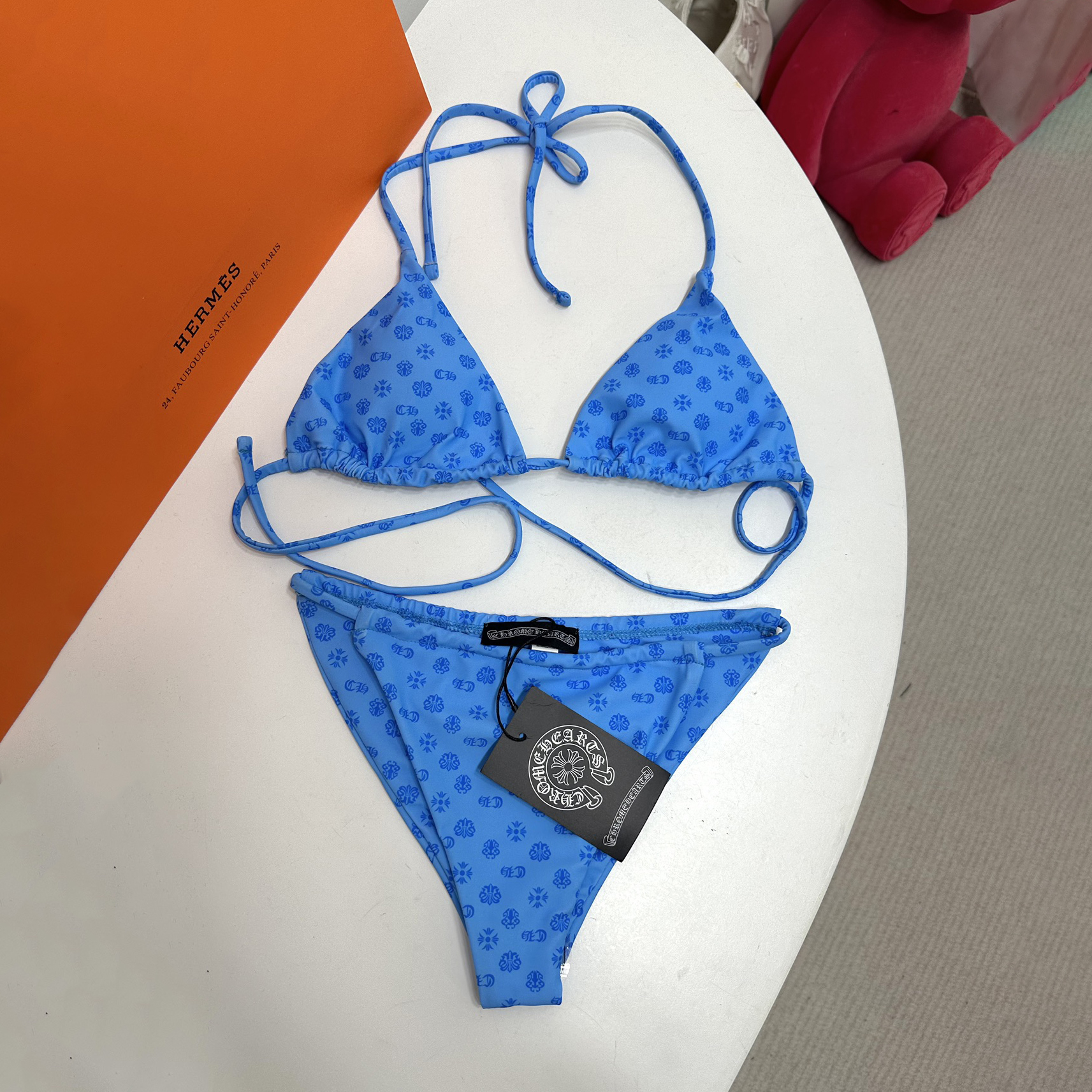 NIGO Chrome Hearts Women's Summer Logo Print Solid Color Stretch Knit Bikini Swimsuit Set Suit #nigo72288