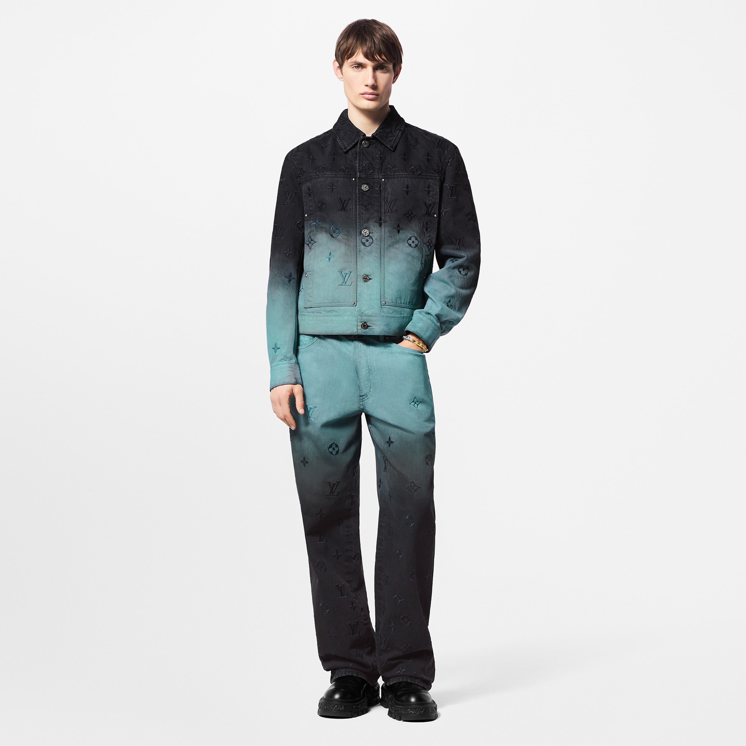NIGO Louis Vuitton Men's Spring/summer Tie-dye Embroidery Gradient Denim Suit Lapel Jacket Straight Leg Pants Set #nigo72323
