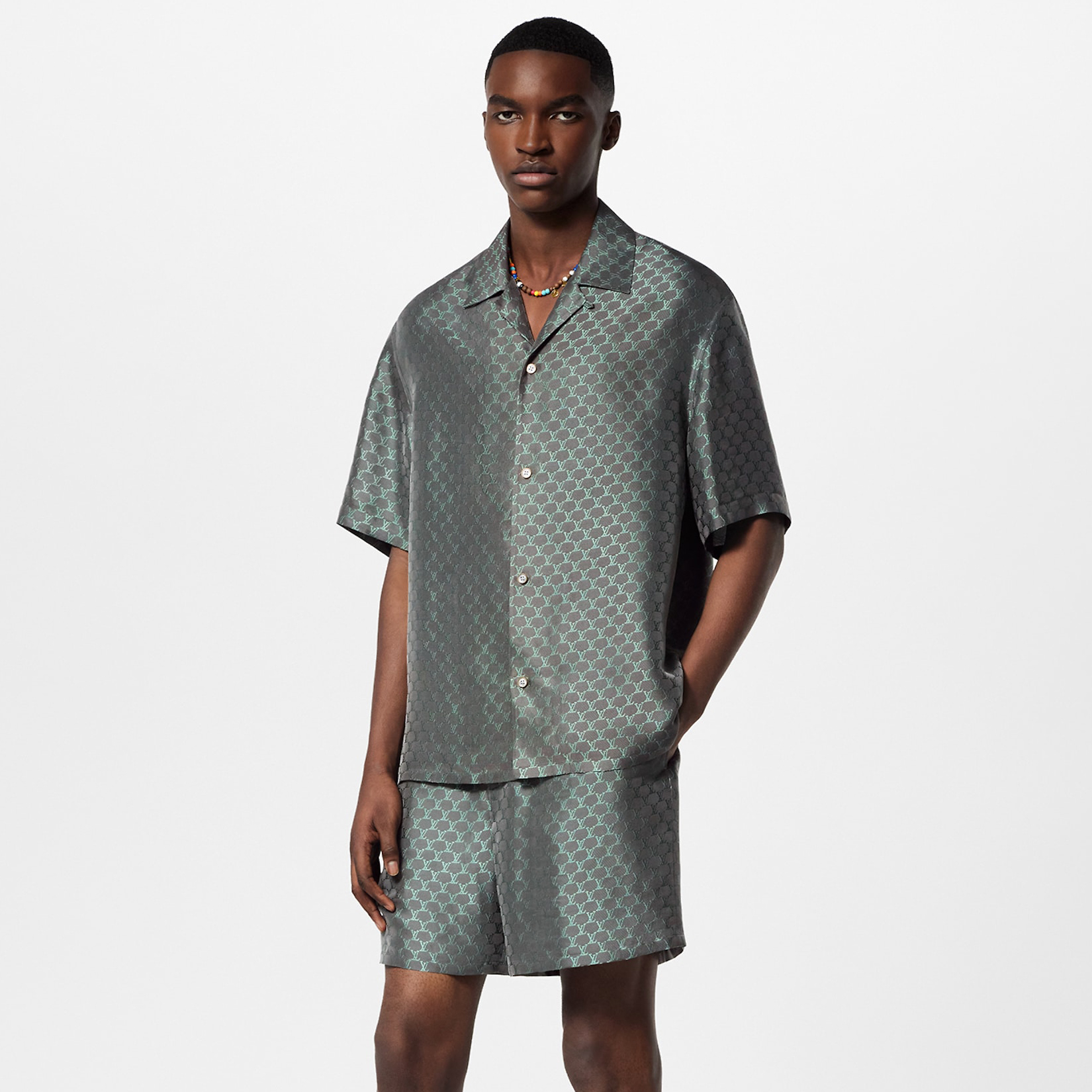 NIGO Louis Vuitton Men's Summer Logo Jacquard Single Breasted Casual Short Sleeve Shirt Stretch Waistband Shorts Set Suit #nigo72299