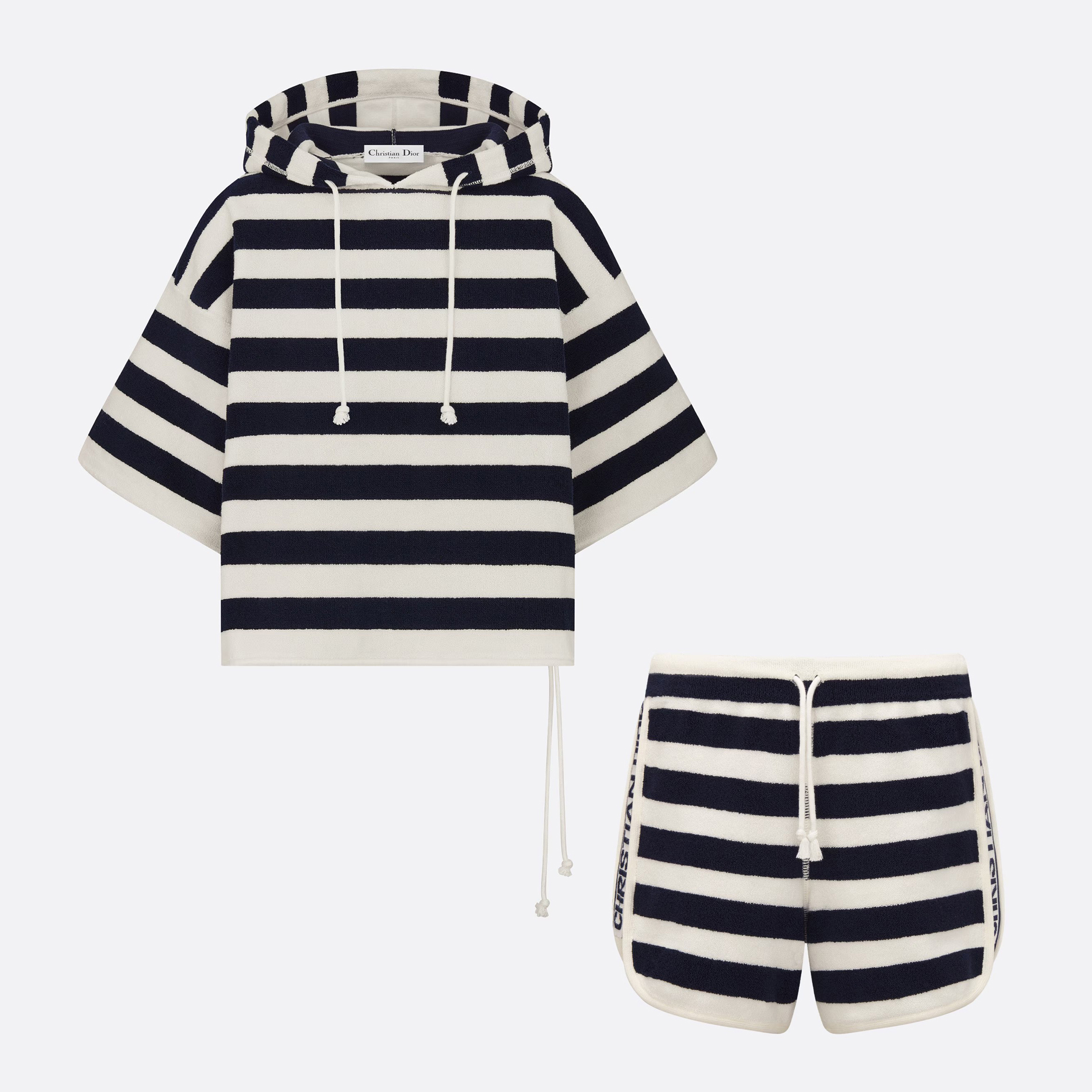 NIGO Dior Women's Summer Striped Shorts Loose Hooded Short Sleeve Sweatshirt Straight Casual Shorts Set Suit #nigo72289