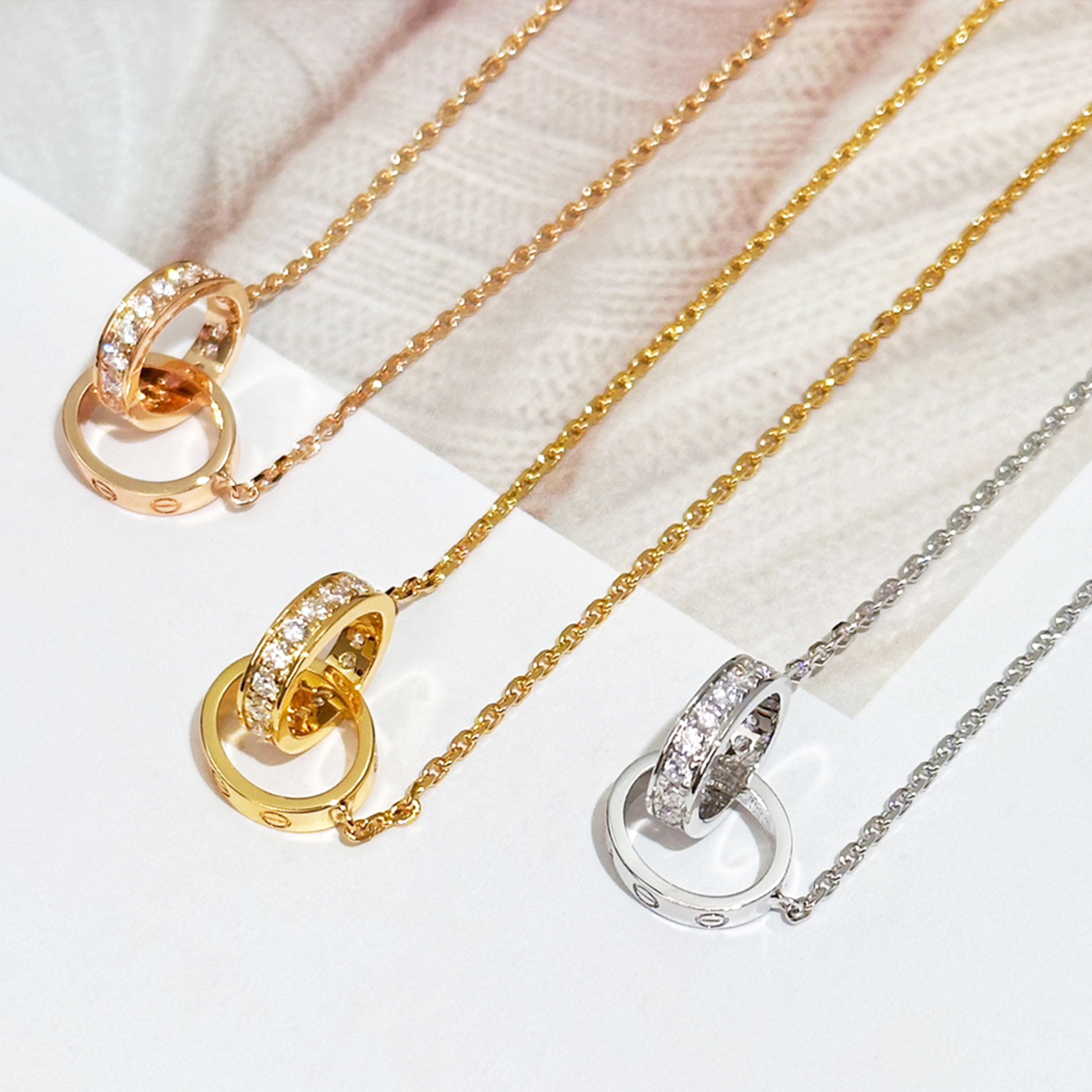 NIGO Cartier Women's LOVE Necklace With Diamonds Double Ring Classic Fashion High Luxury Necklace Jewelry Accessories Ngvp#nigo8736