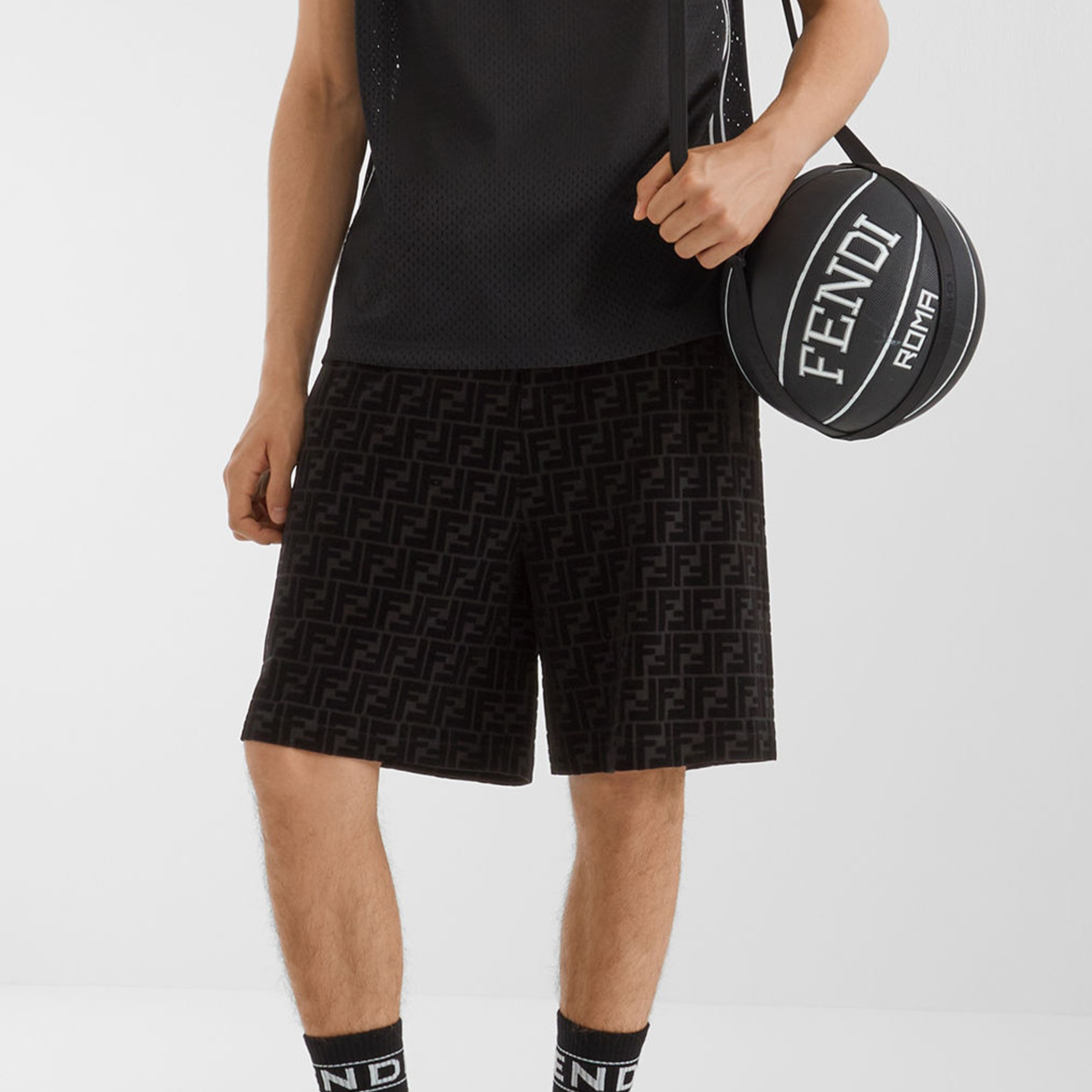 NIGO Fendi Men's Spring/Summer FF Full Print Cotton Solid Color Lace Up Loose Bermuda Shorts #nigo72325