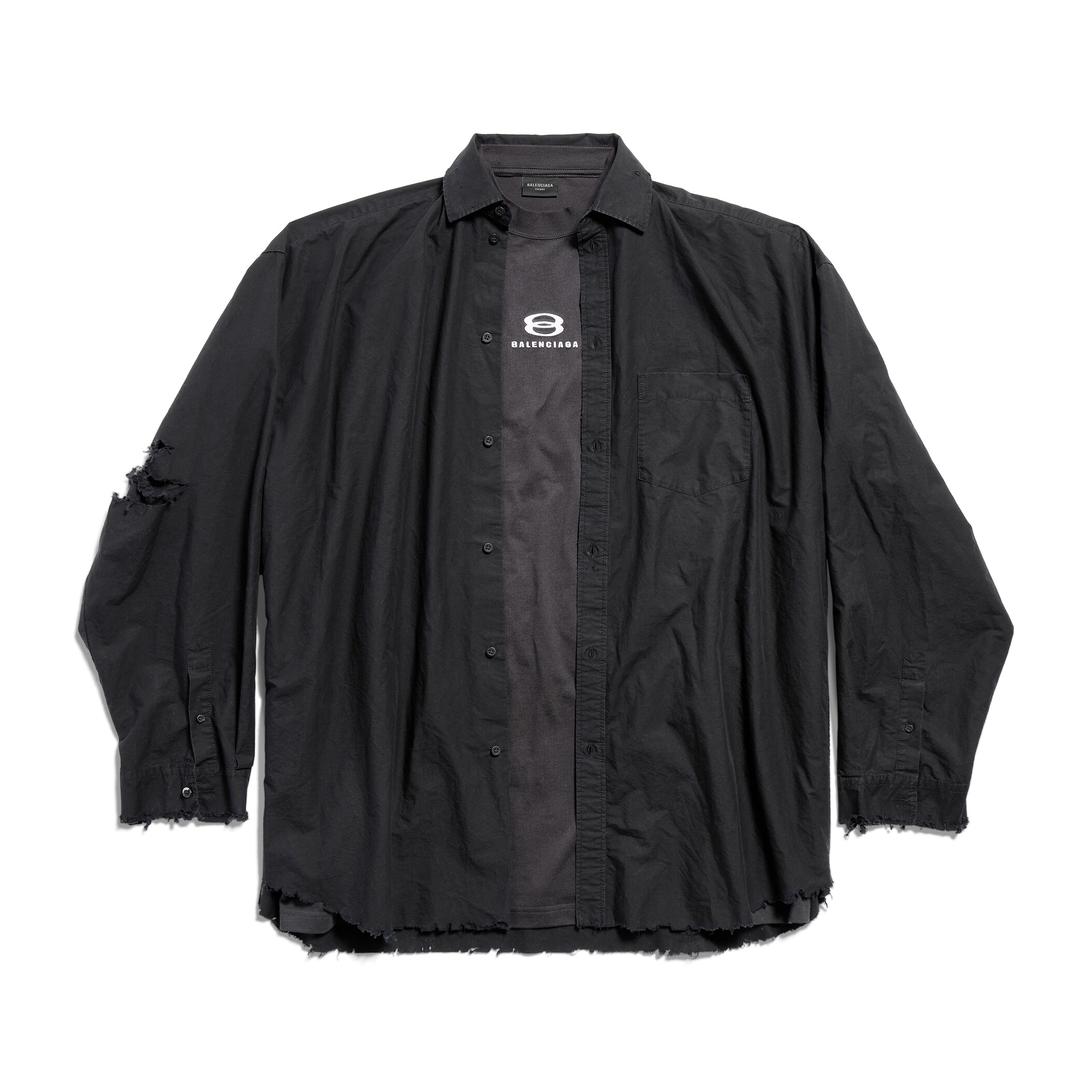 NIGO Balenciaga Men’s Unity Sports Icon Layered Shirt Oversized In Black Cotton Poplin And Vintage Jersey Shirt #nigo72293