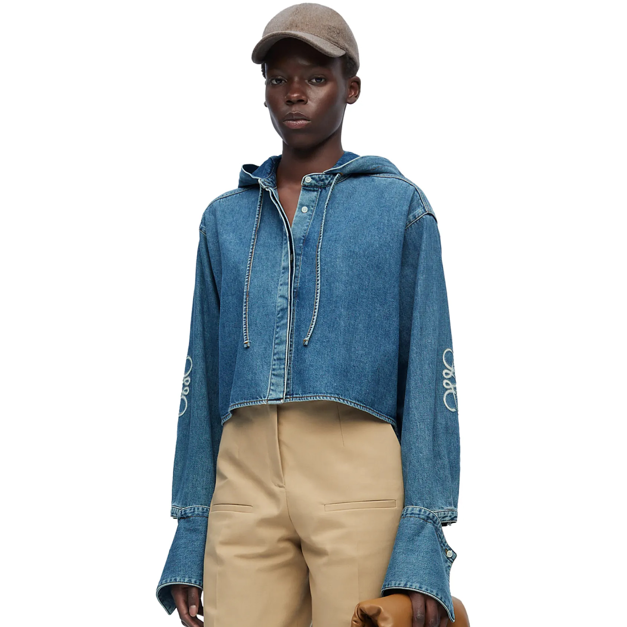 NIGO Loewe Women's Spring And Fall Tannin Short Hooded Shirt Washed Cotton Loose Casual Single Breasted Jacket #nigo72321