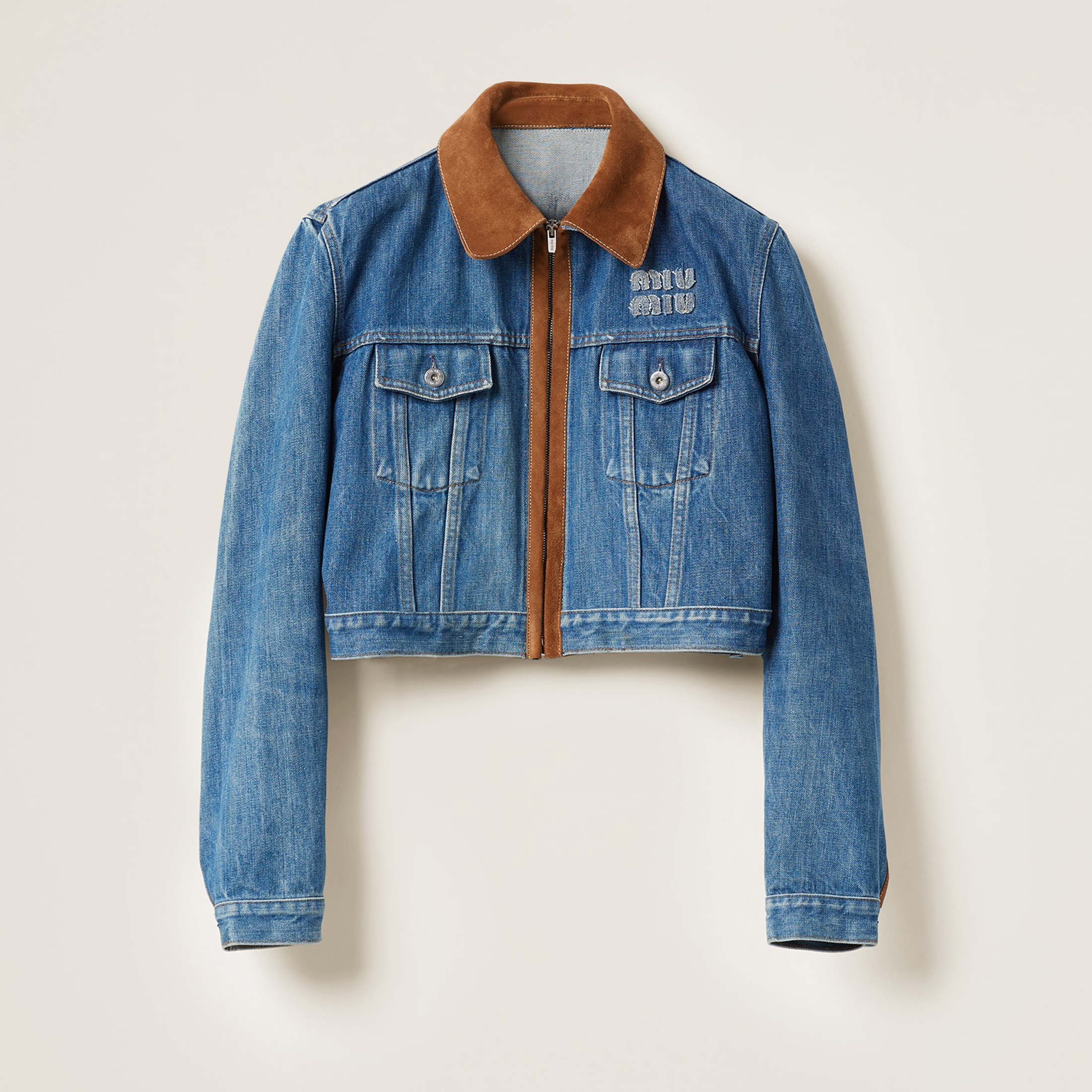 NIGO MiuMiu Women's Upcycled Spring And Fall Tannin Short Denim Jacket Colorblocking Slim Washed Cotton Casual Single Breasted Jacket #nigo72322