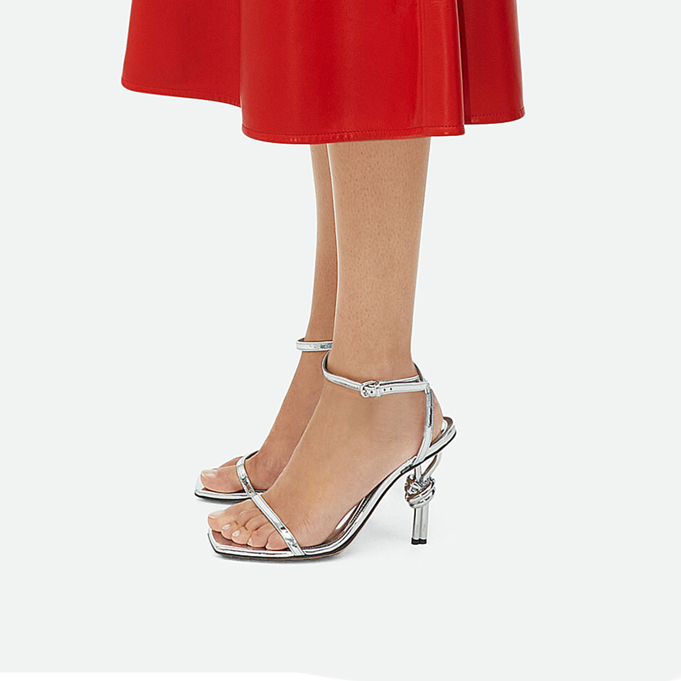 NIGO Bottega Veneta Women's Sandali Knot Woven Metallic Silver Heels Sheepskin Square Toe Sandals Temperament Shoes #nigo71339