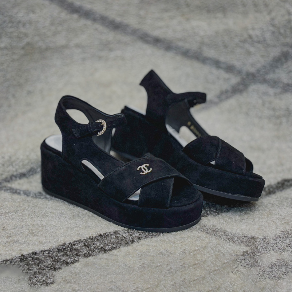 NIGO Chanel Women's Summer Solid Color Suede Leather Open Toe Beach Sandals Shoes #nigo72313