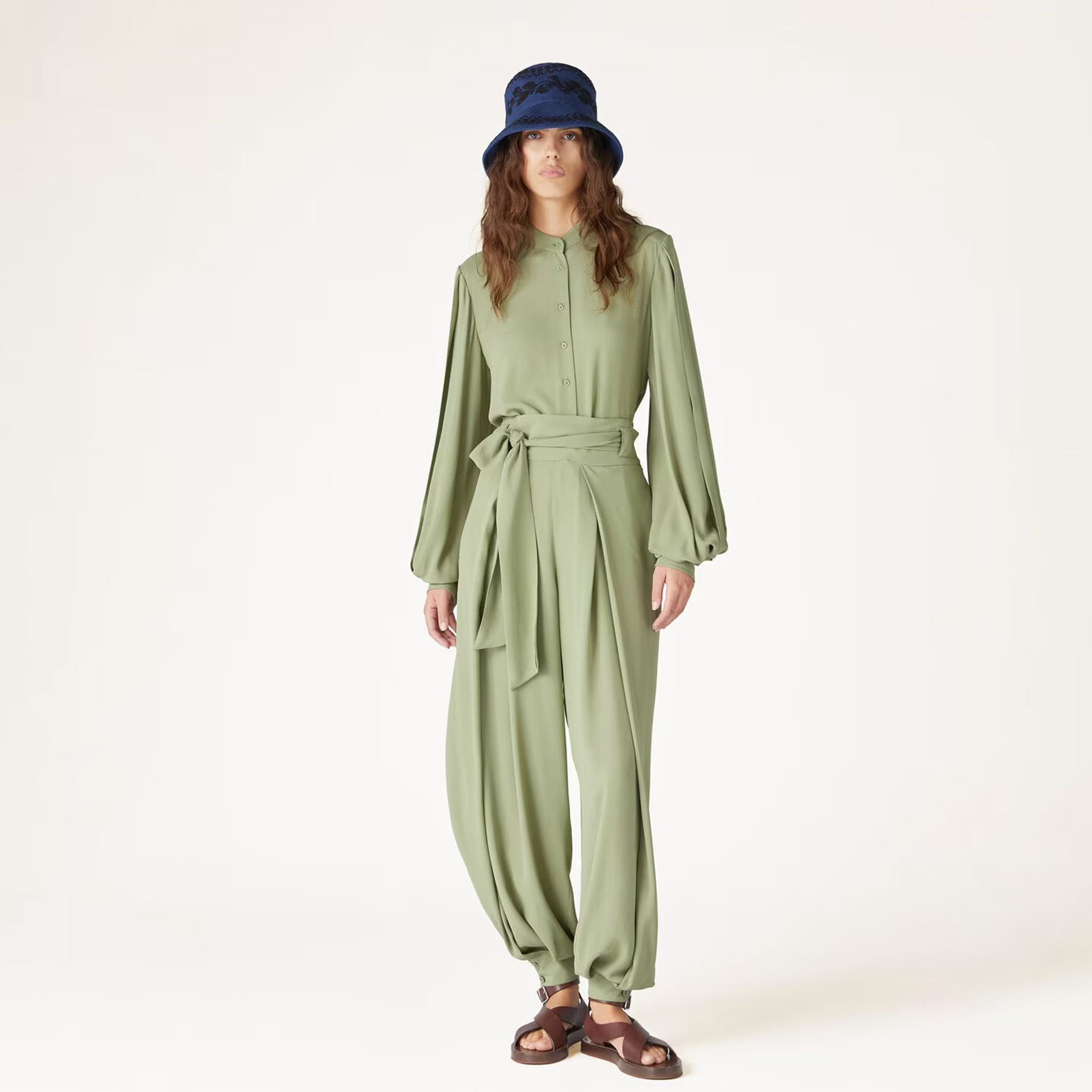 NIGO Loro Piana Women's Spring Summer Autumn Solid Color Single Breasted Silk Sheryl Shirt Casual Tie Pleated Gralan Pants Ngvp #nigo8742