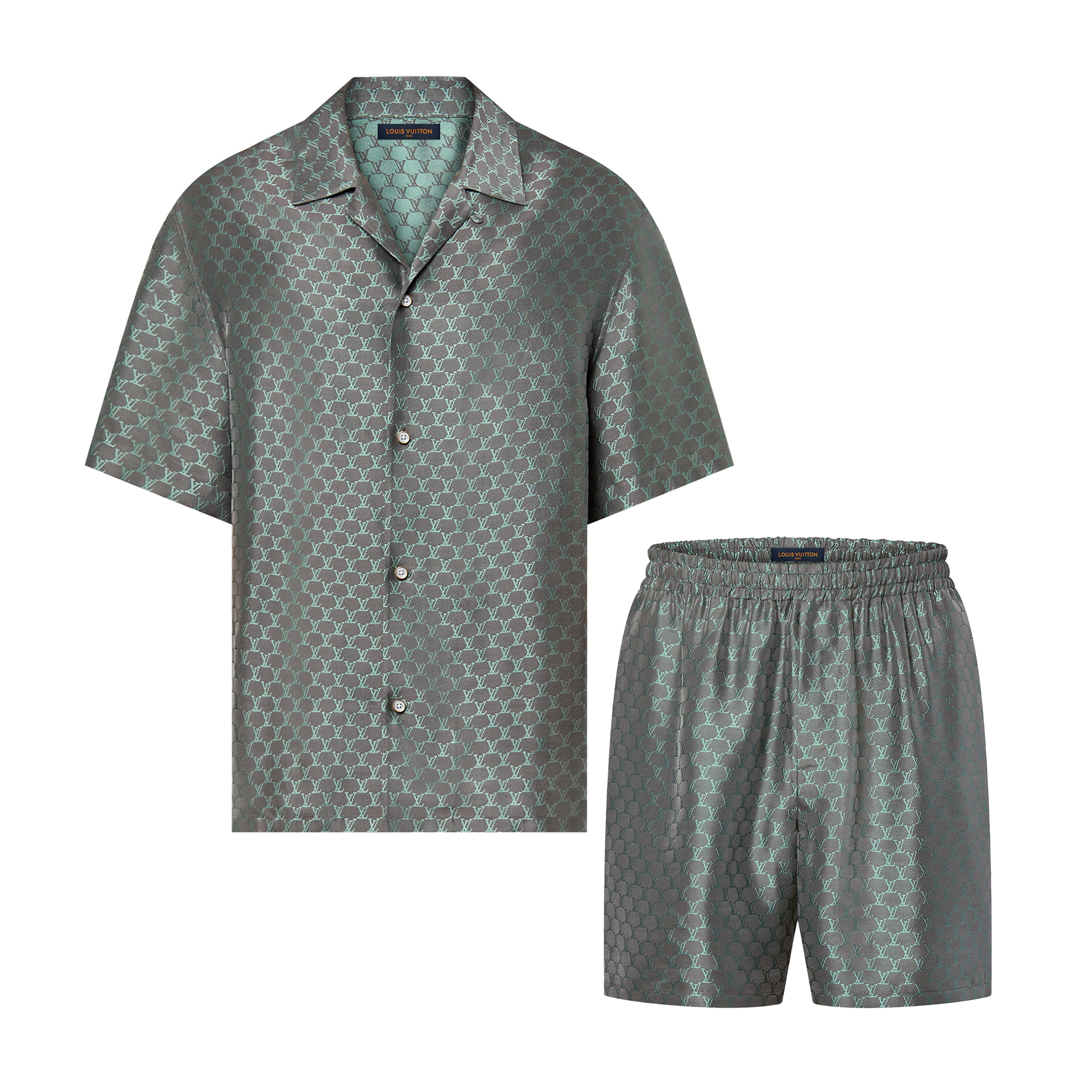 NIGO Louis Vuitton Men's Summer Logo Jacquard Single Breasted Casual Short Sleeve Shirt Stretch Waistband Shorts Set Suit #nigo72299