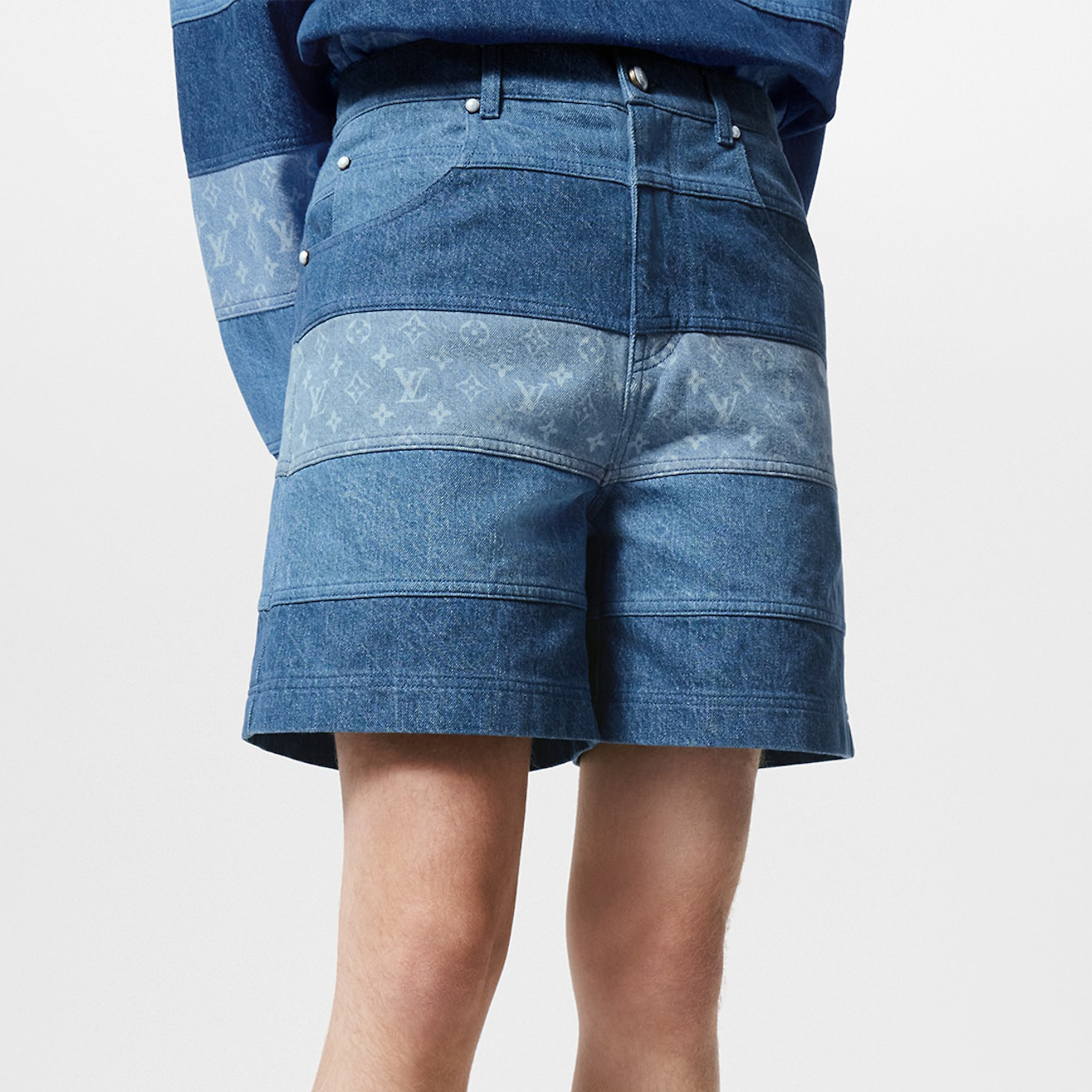 NIGO Louis Vuitton Men's Spring And Summer Fashion Retro Print Casual Pants Striped Stitching Denim Shorts #nigo72324
