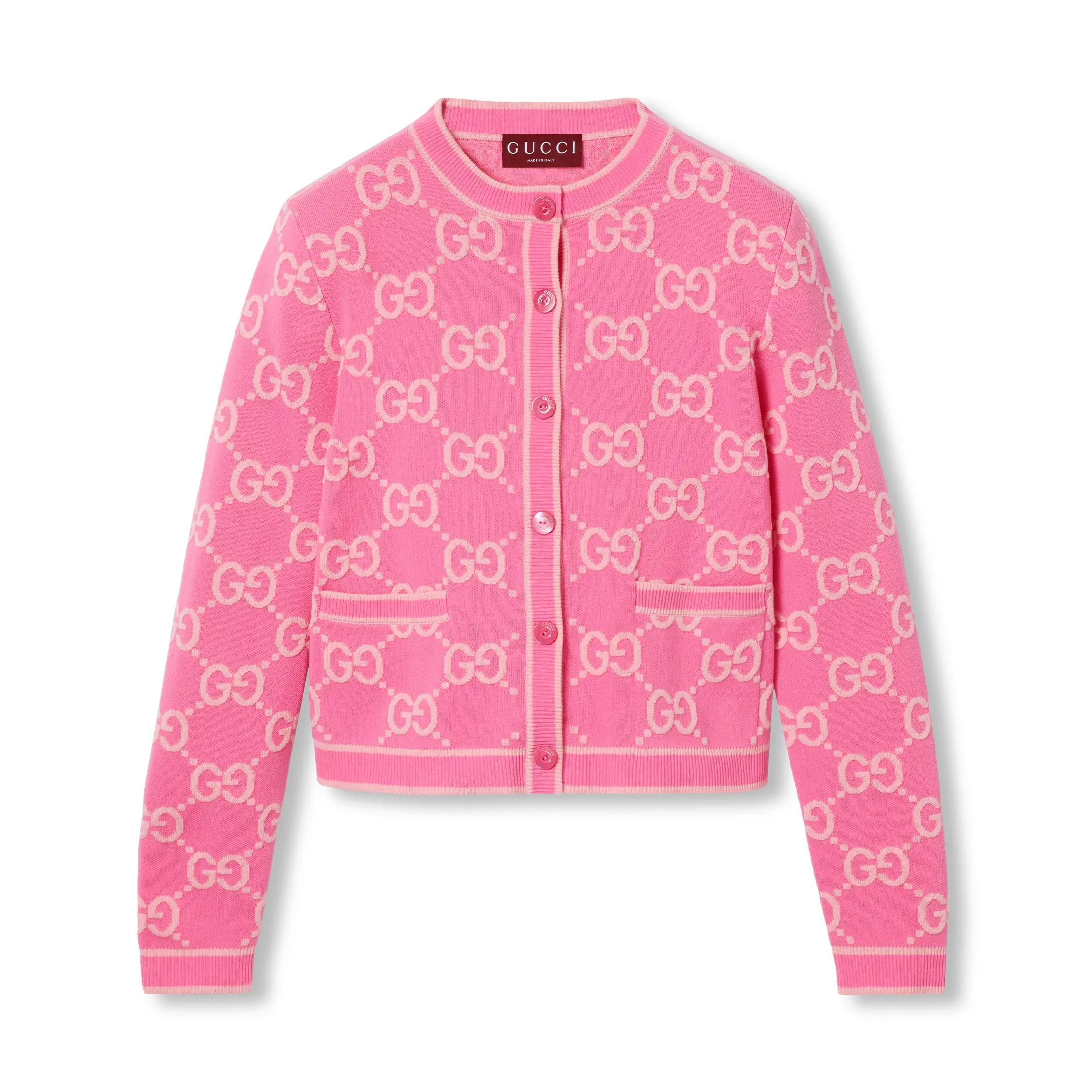 NIGO Gucci Women's Spring and Autumn Pink Logo Pattern Round Collar Single Breasted Long Sleeve Knit Jacket Cardigan #nigo72334