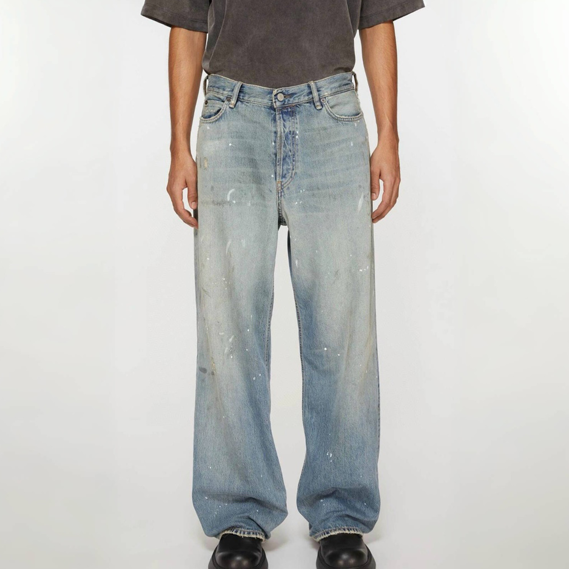 NIGO Acne Studios Men's Four Seasons Solid Color Graffiti Aged Straight Leg Loose Low Waist Wide Leg Denim Pants Ngvp #nigo8745