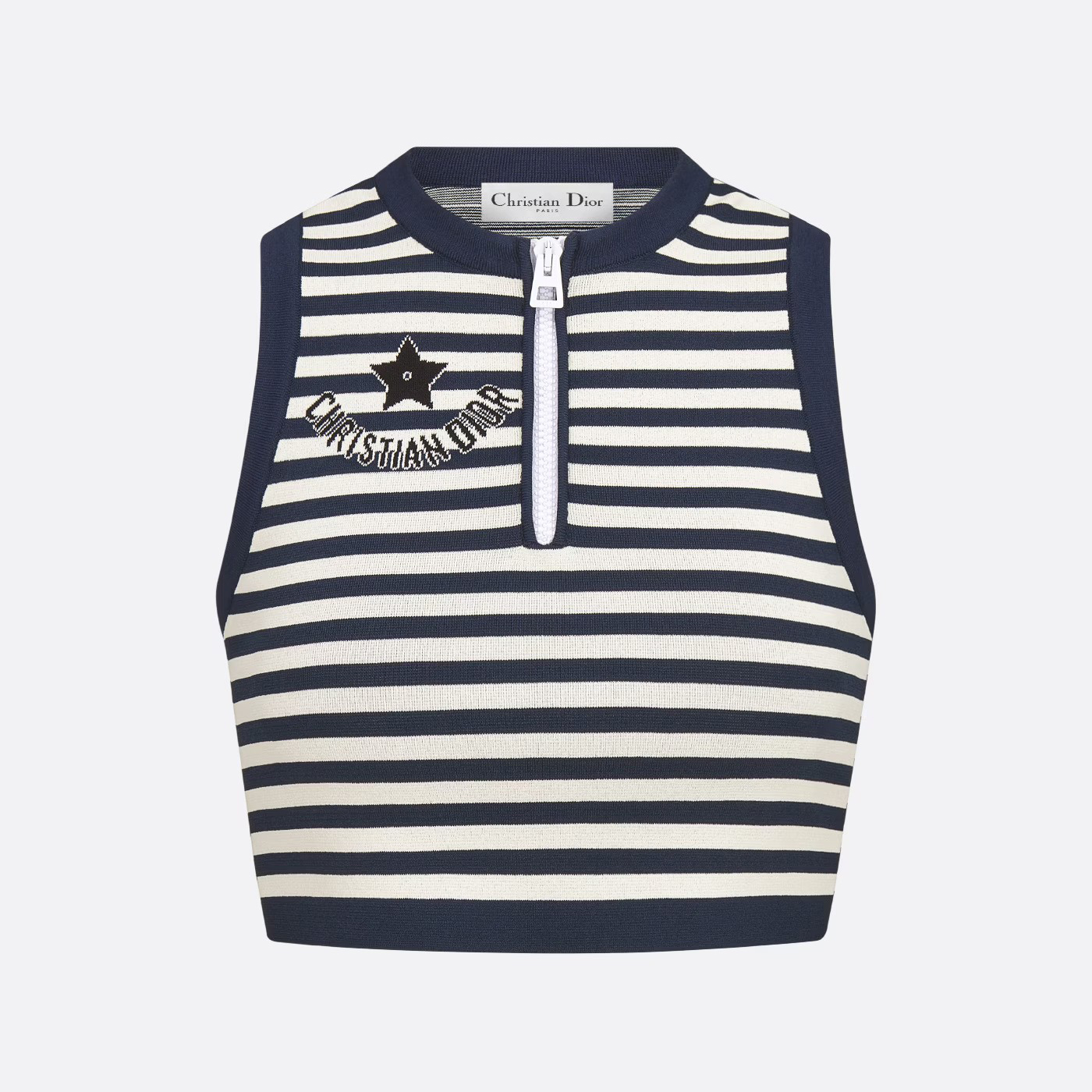 NIGO Dior Women's Summer Striped Logo Round Neck Half Zipper Shorts Knit Tank Top #nigo72318