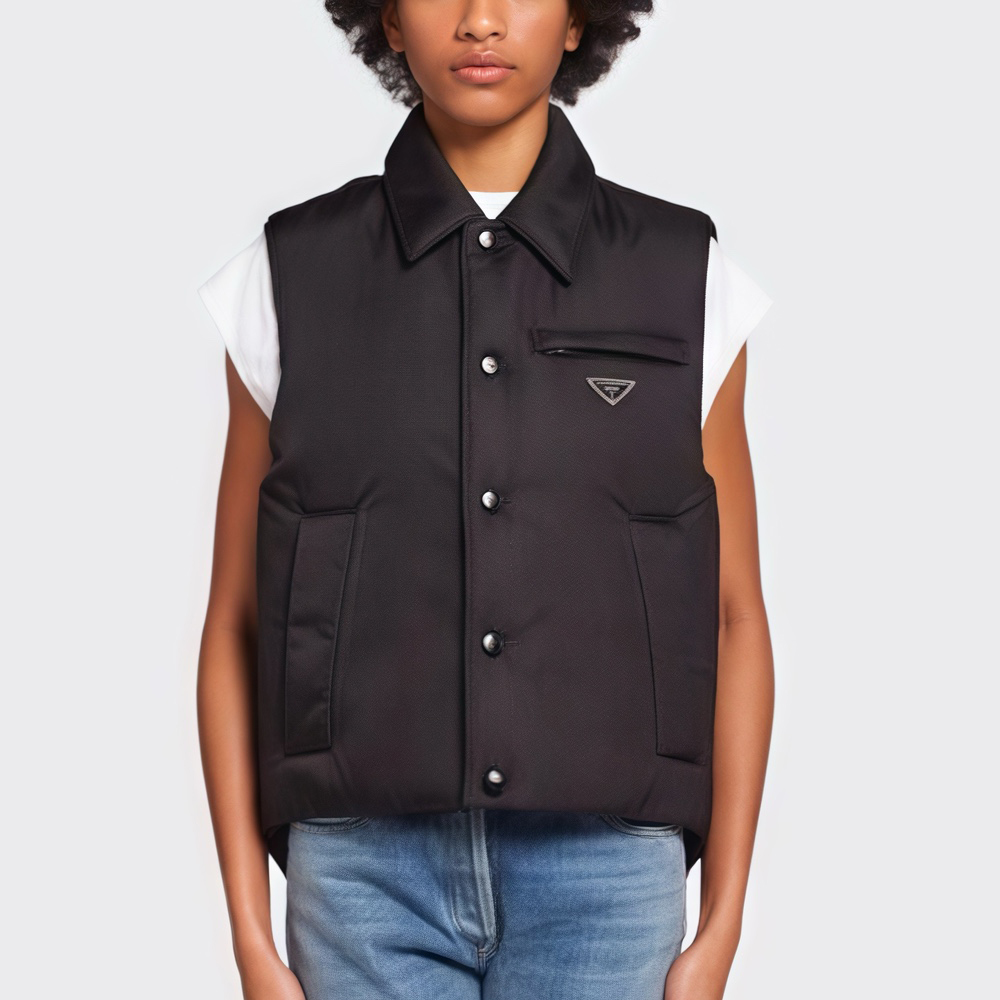 NIGO Prada Women's Spring and Autumn Black Logo Label Sleeveless Nylon Single Breasted Vest Jacket #nigo72332
