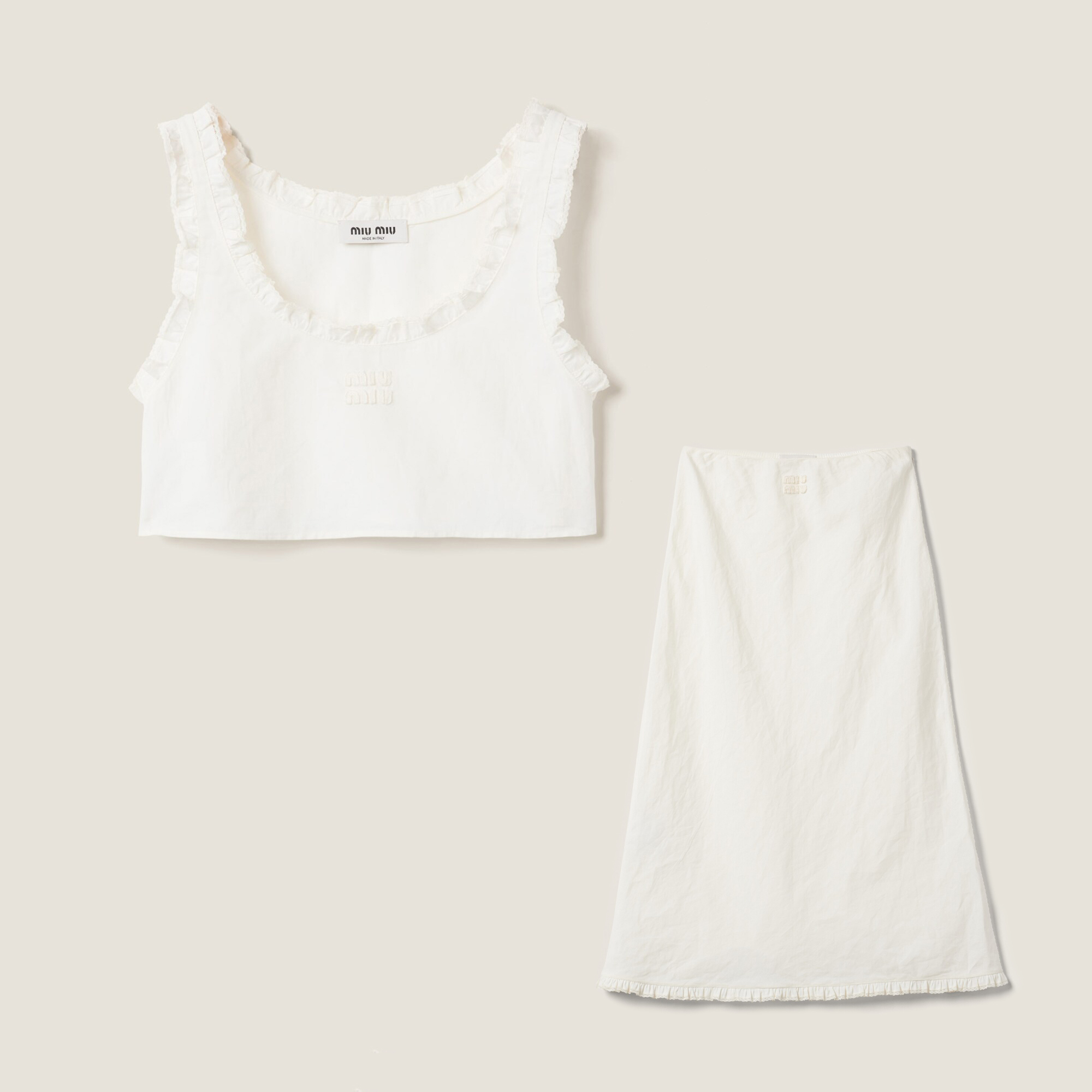 NIGO MiuMiu Women's Summer White Round Neck Short Sleeveless Vest Embroidered Logo Casual Long Dresses Skirt Set Suit #nigo72317