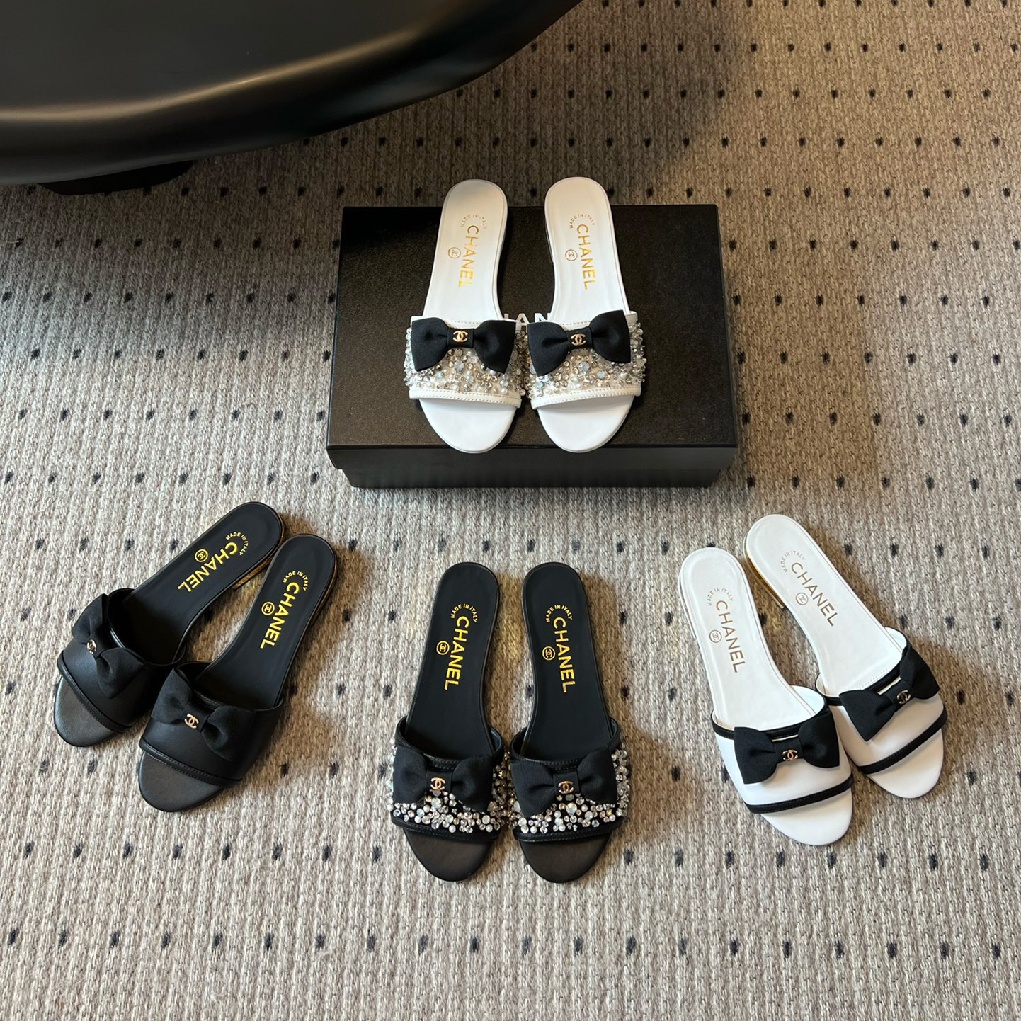 NIGO Chanel Women's Summer Bow Pearl Embellished Leather Sandals Slippers Shoes #nigo72352