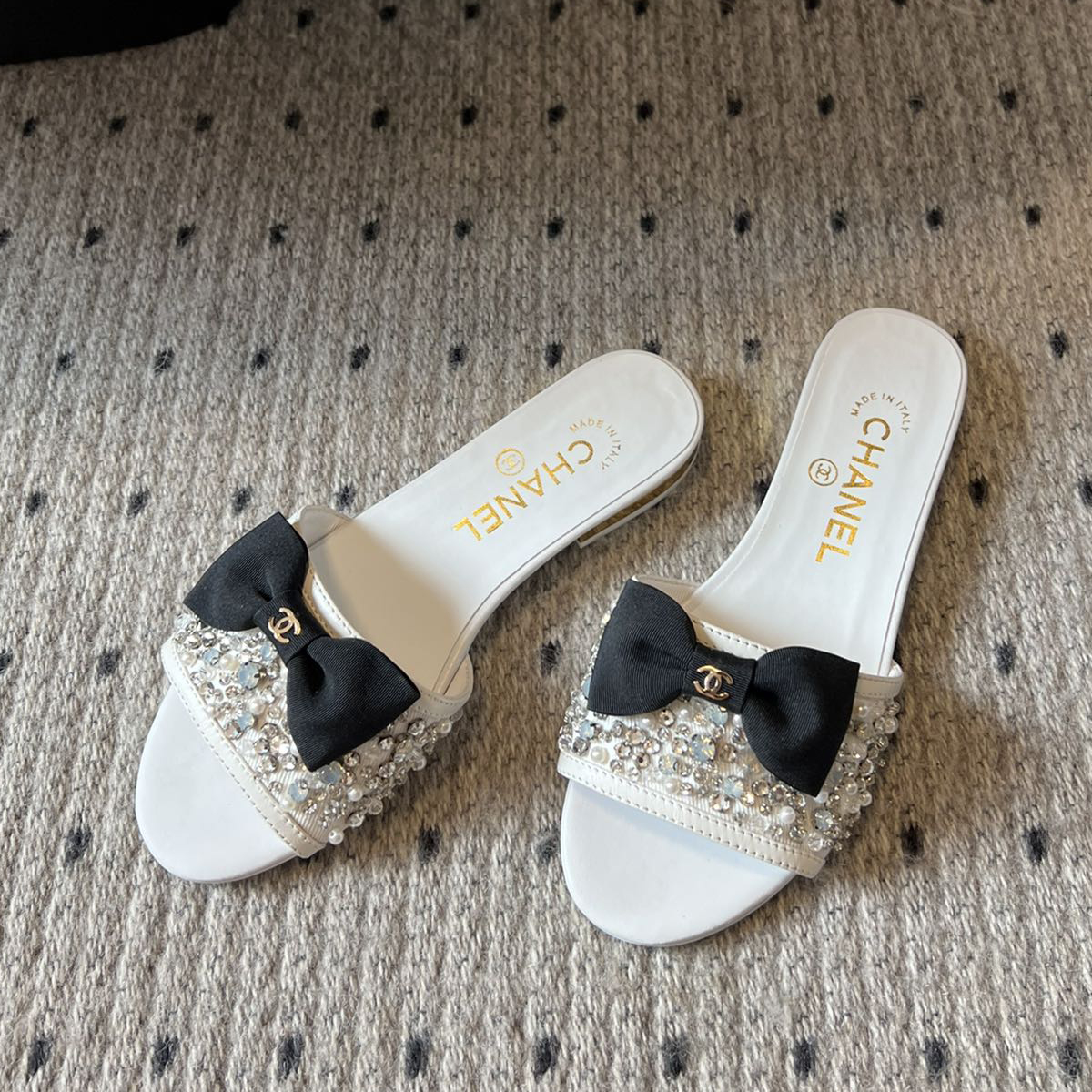 NIGO Chanel Women's Summer Bow Pearl Embellished Leather Sandals Slippers Shoes #nigo72352