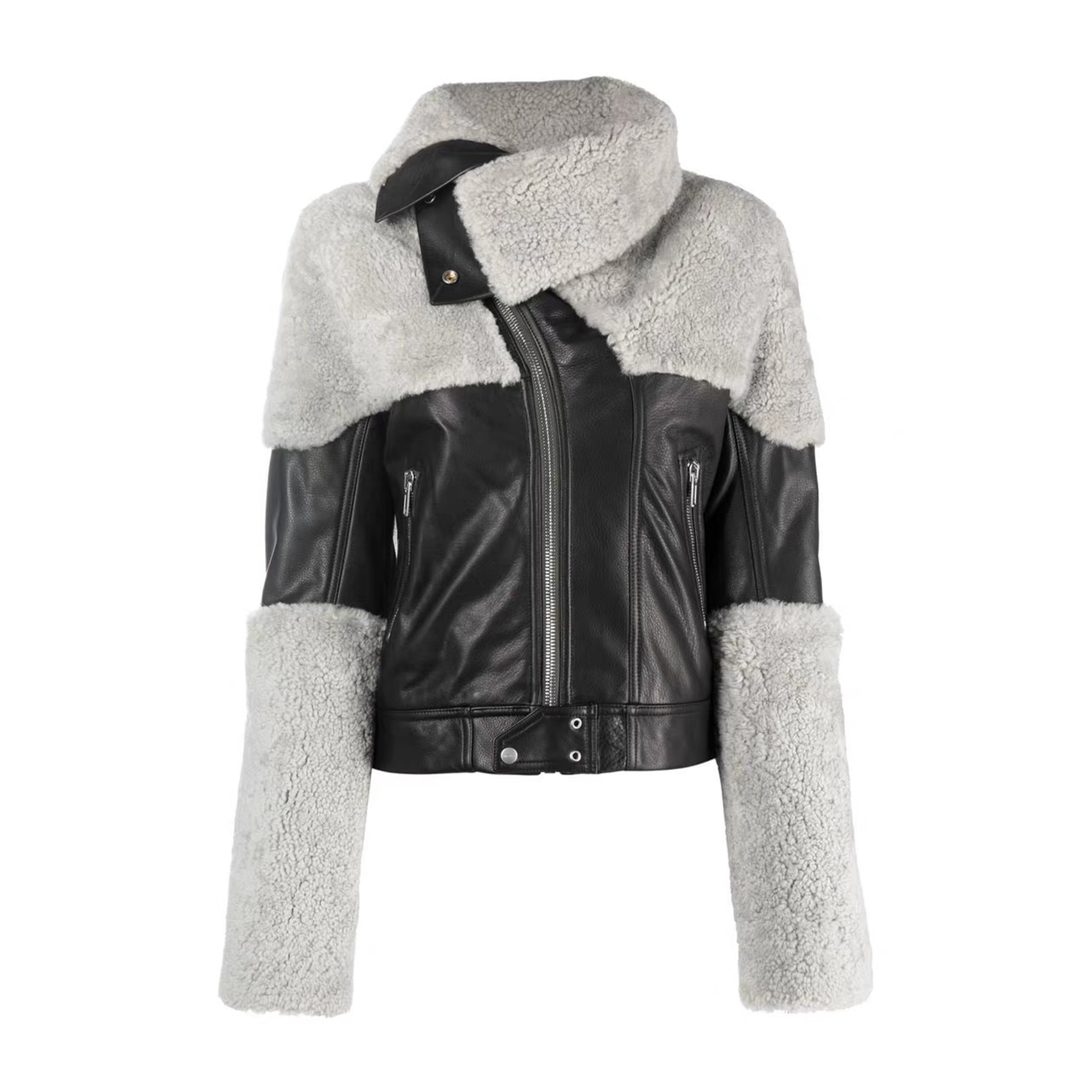 NIGO Rick Owens Men's And Women's Patchwork Collar Leather Jacket Fashion High Street Cool Lapel Short Jacket Ngvp #nigo6628