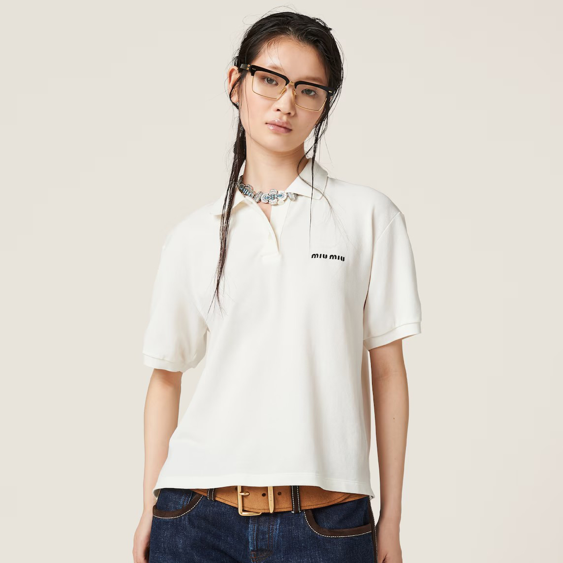 NIGO MiuMiu Women Summer Solid Color Letter Logo Embroidery Short Sleeve Polo Shirt T-Shirt #nigo72356