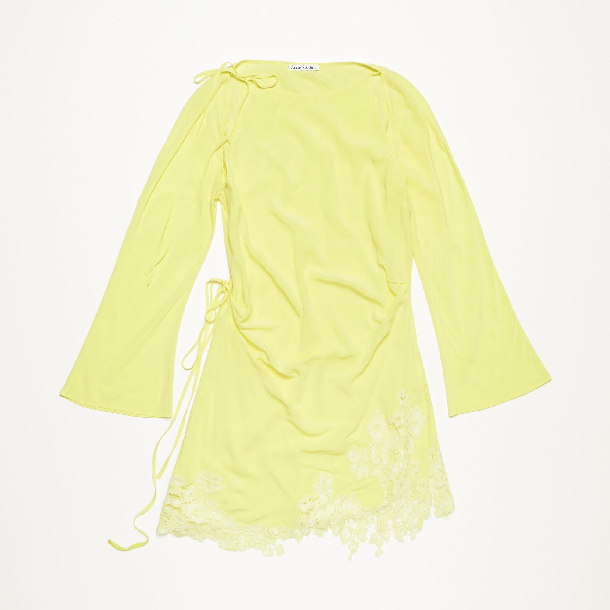 NIGO Acne Studios Women's Summer Yellow Lace Side Shoulder Hollow Tie Long Sleeve Fitted Dresses Ngvp #nigo8747